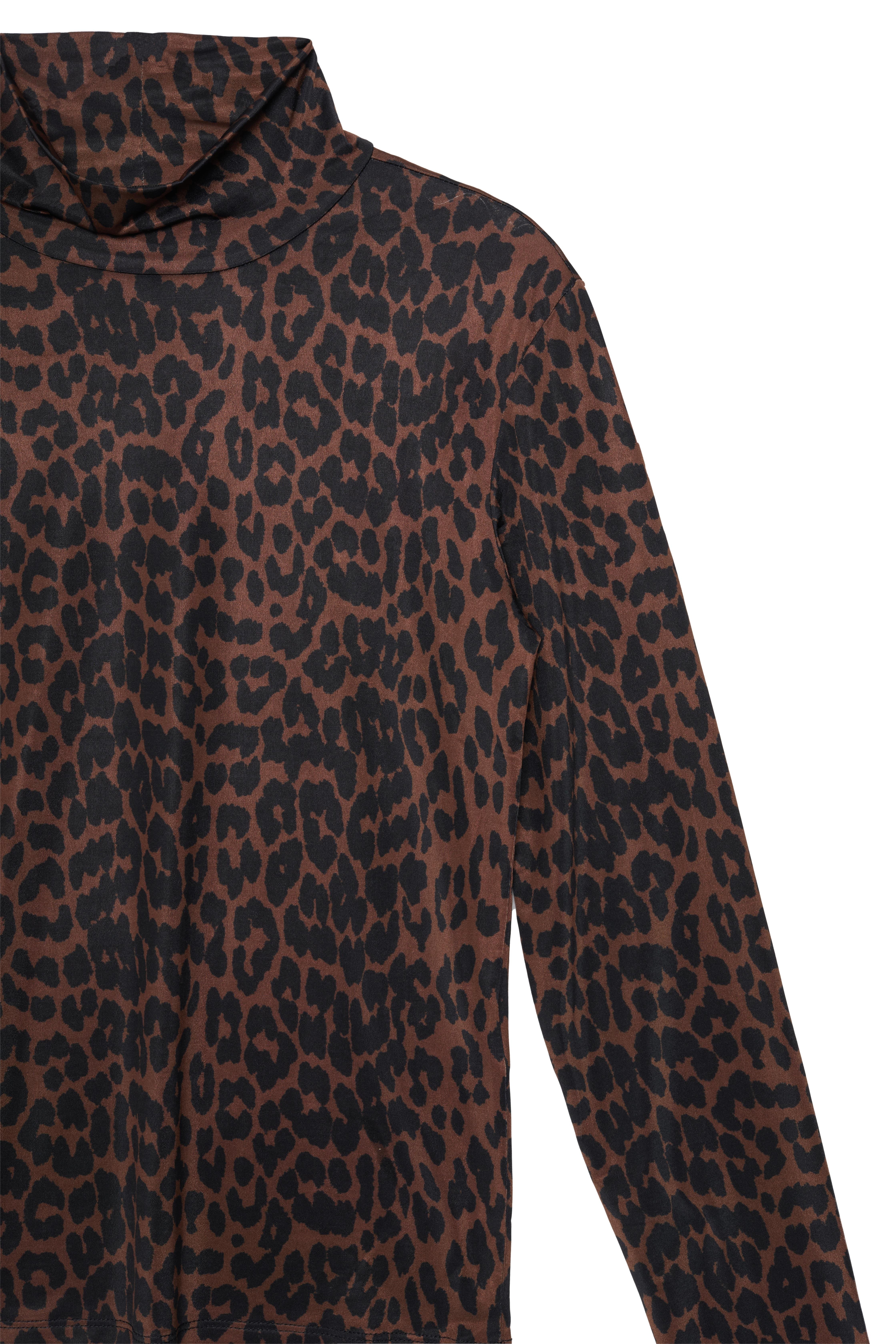 Leopar Desen Dik Yaka Bluz