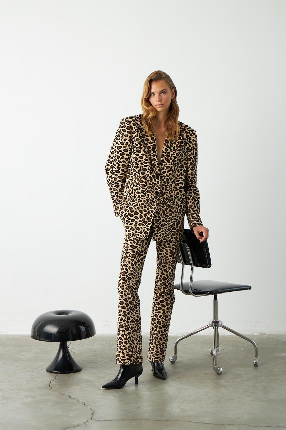 Leopar Desen Kadife Daddy Ceket Palto - Exclusive Collection