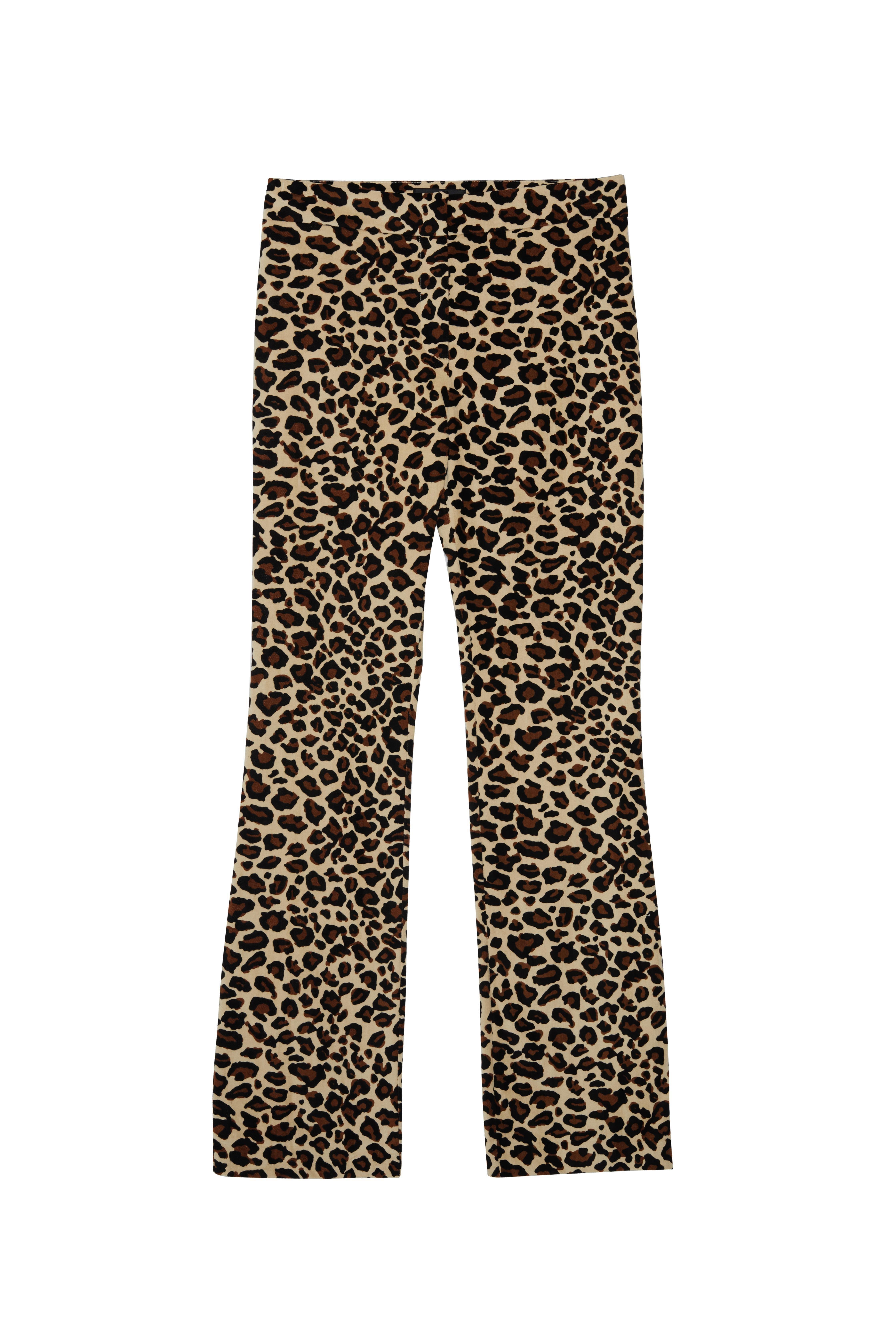 Leopar Desen Kadife Pantolon
