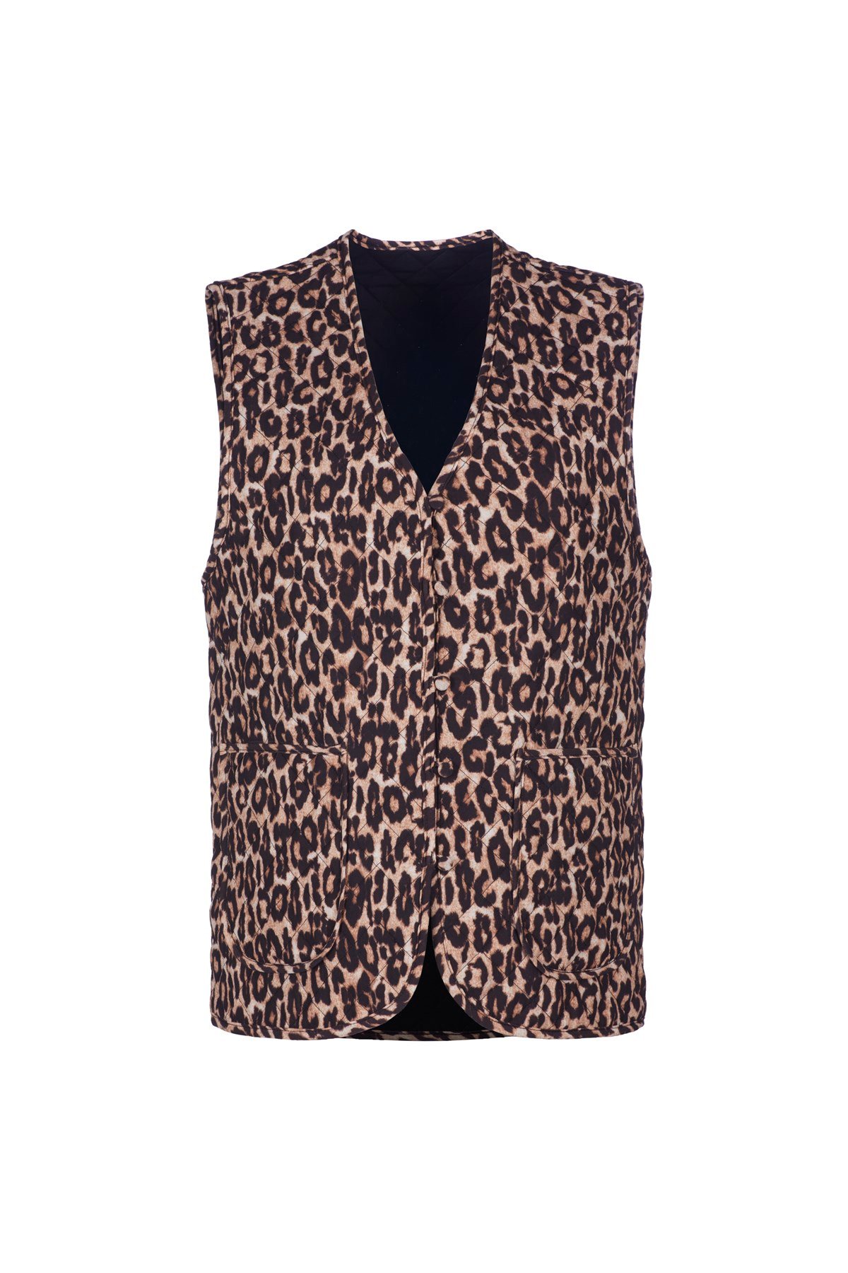 Leopar Desen Kapitone Yelek
