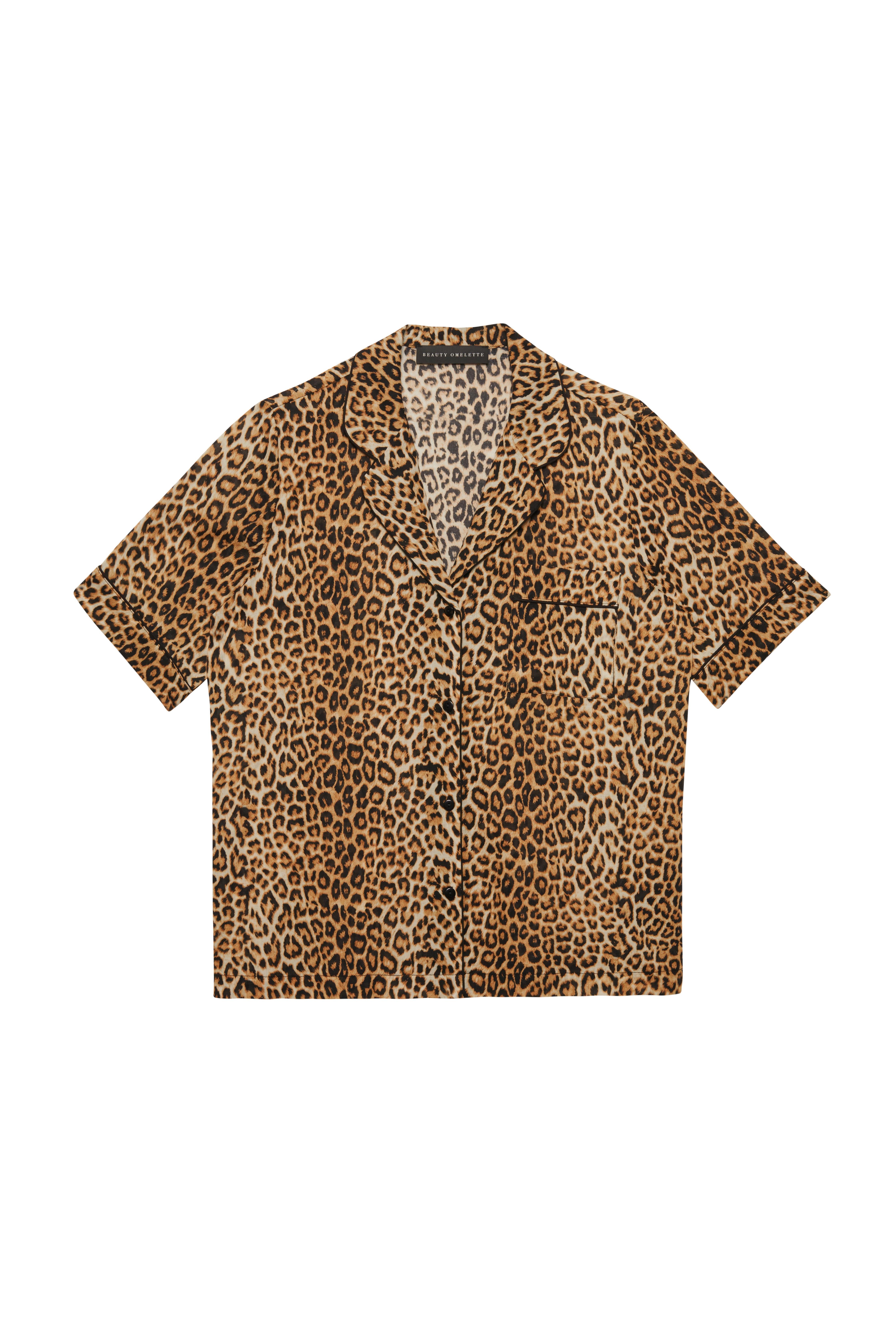 Leopar Desen Koton Biyeli Şömizye Yaka Gömlek