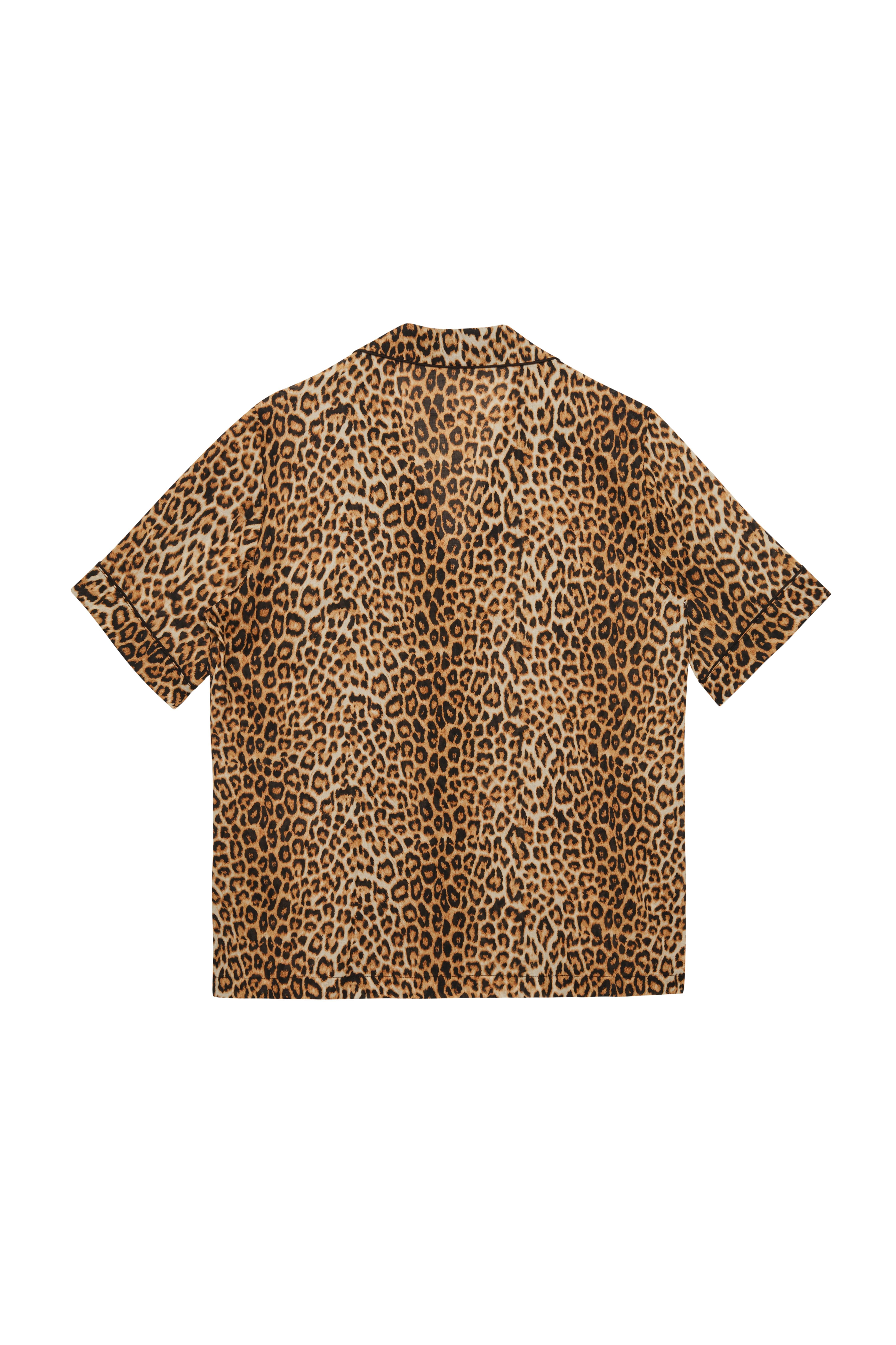 Leopar Desen Koton Biyeli Şömizye Yaka Gömlek