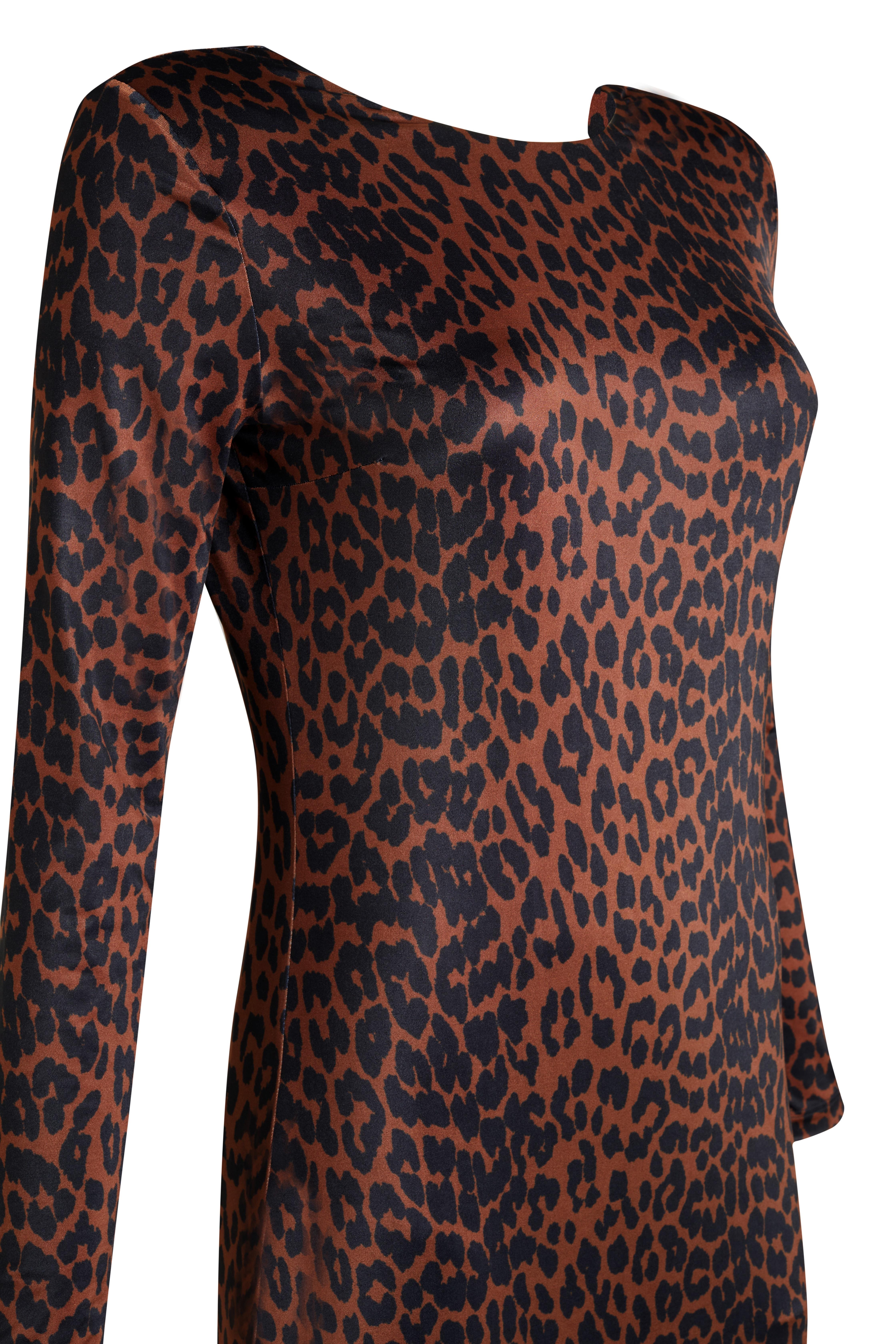 Leopar Desen Sırtı Açık Jarse Uzun Elbise - Exclusive Collection