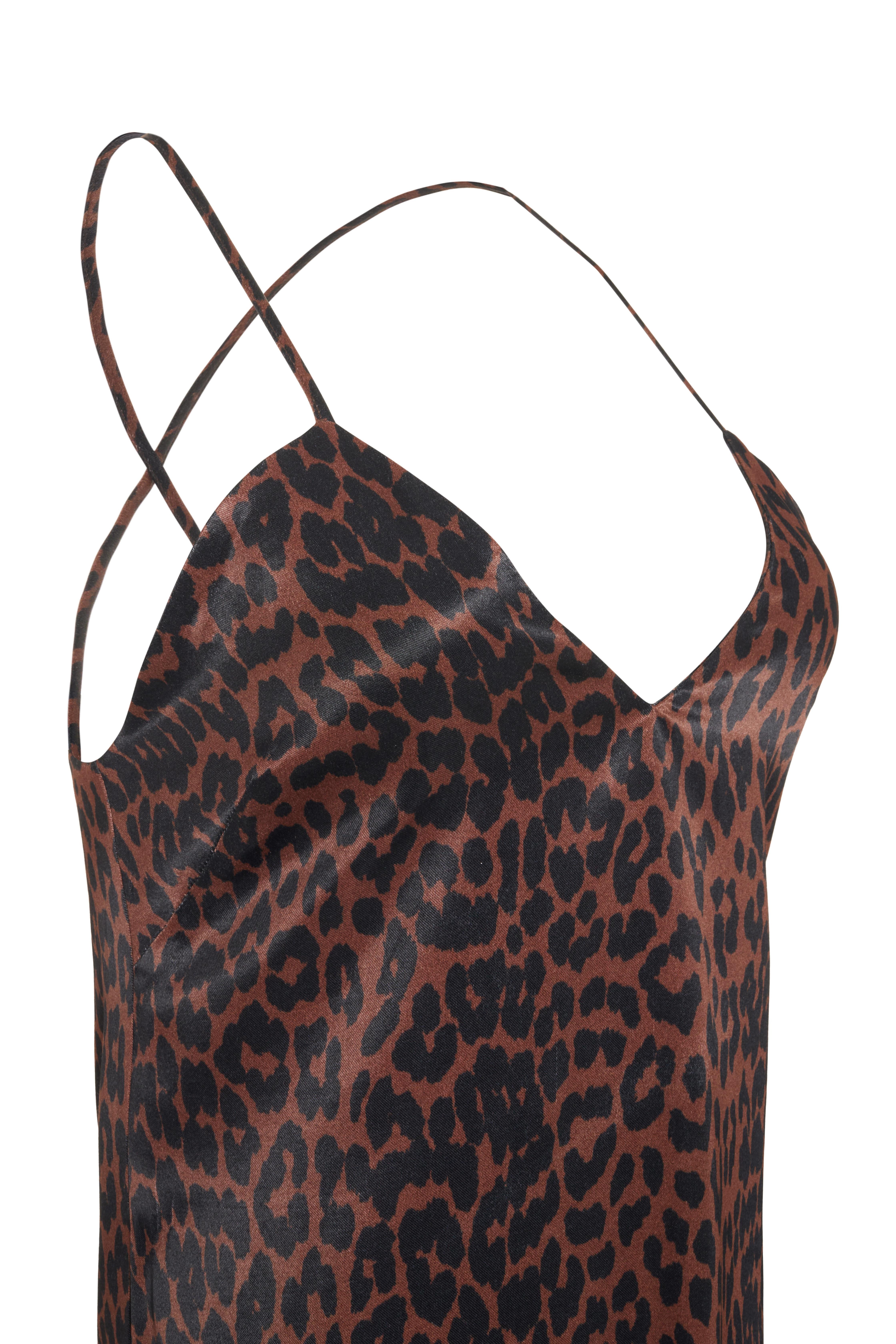 Leopar Desen Sırtı Çapraz Saten Elbise - Exclusive Collection