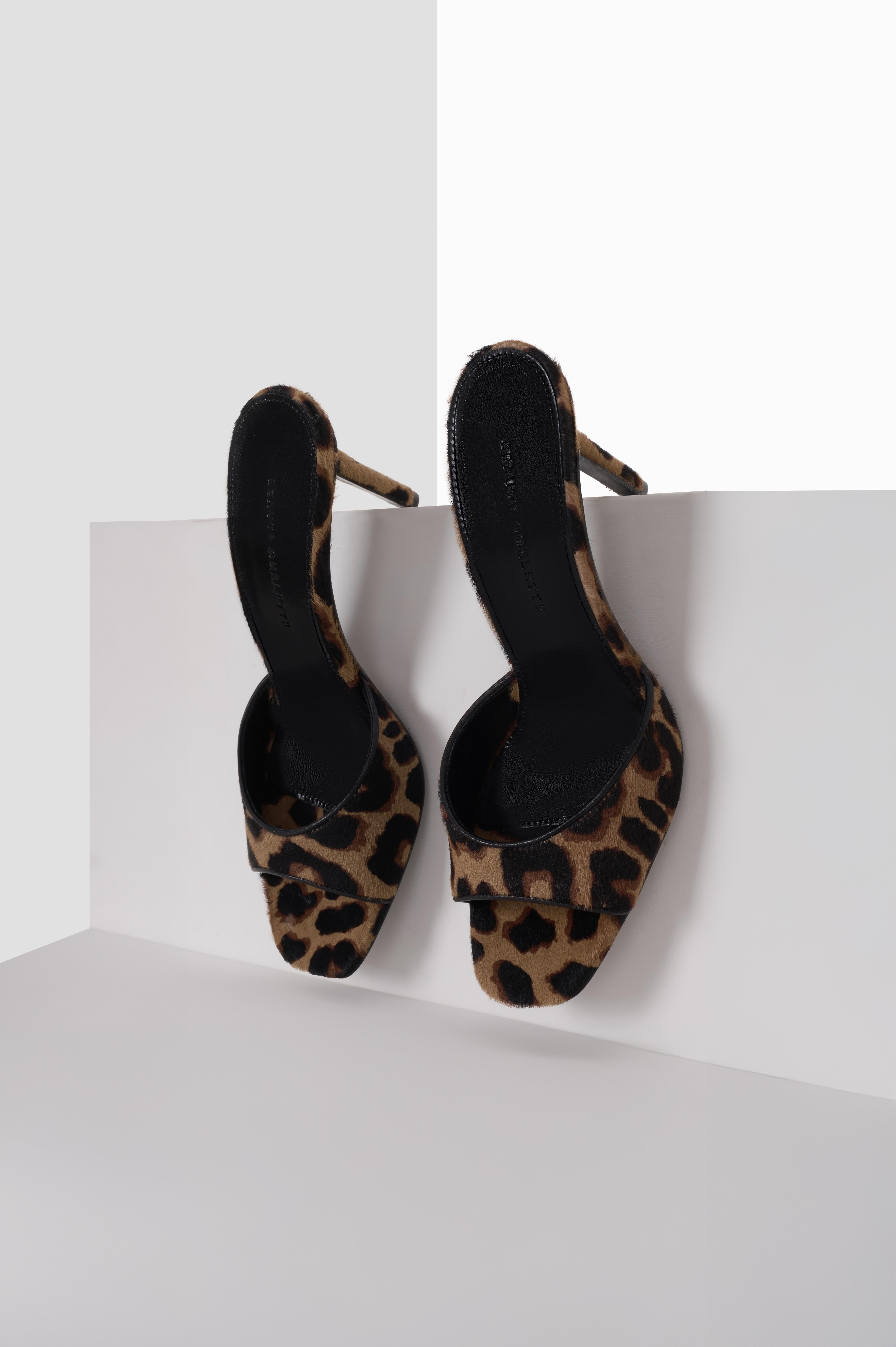 Leopar Desen Yuvarlak Burun Topuklu Terlik