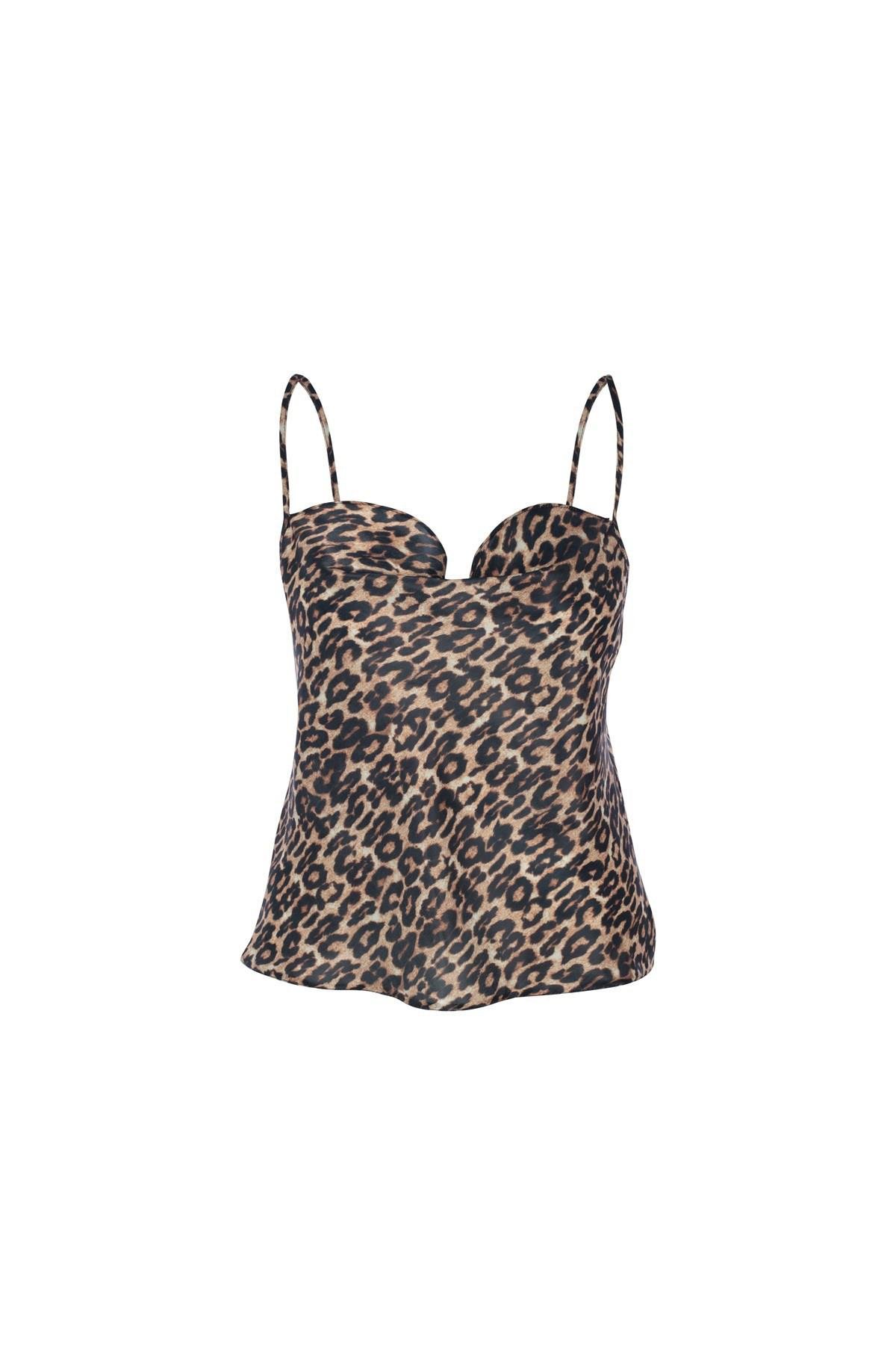 Leopar Viskon Degaje Yaka Bluz