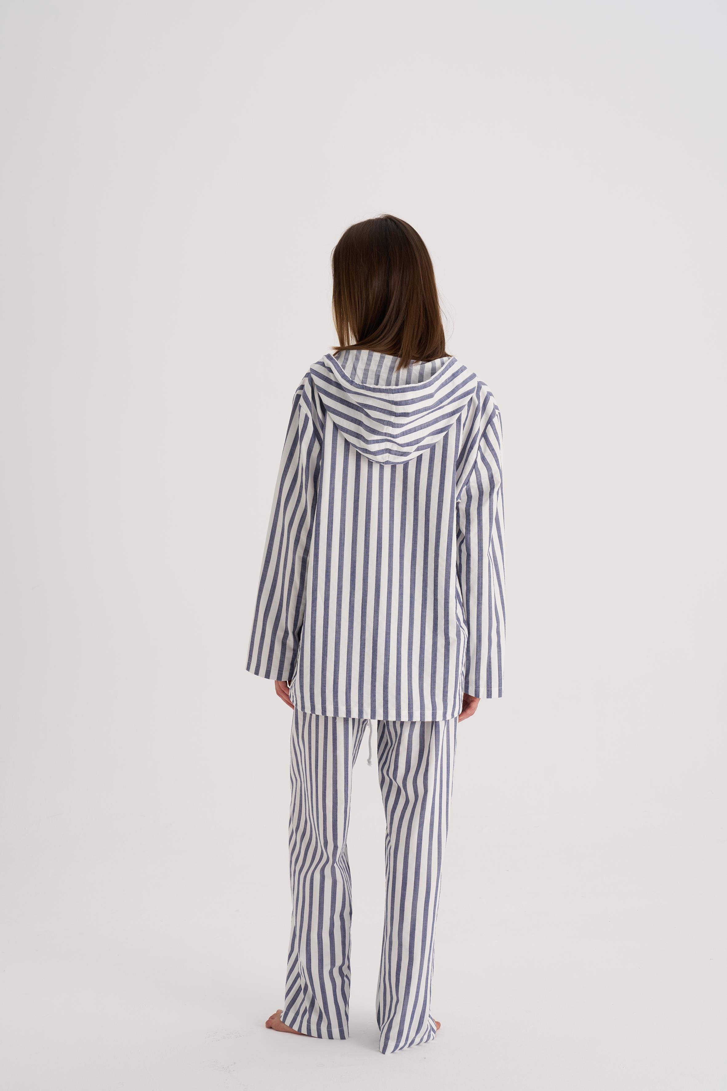 Mavi Çizgili Bol Pantolon