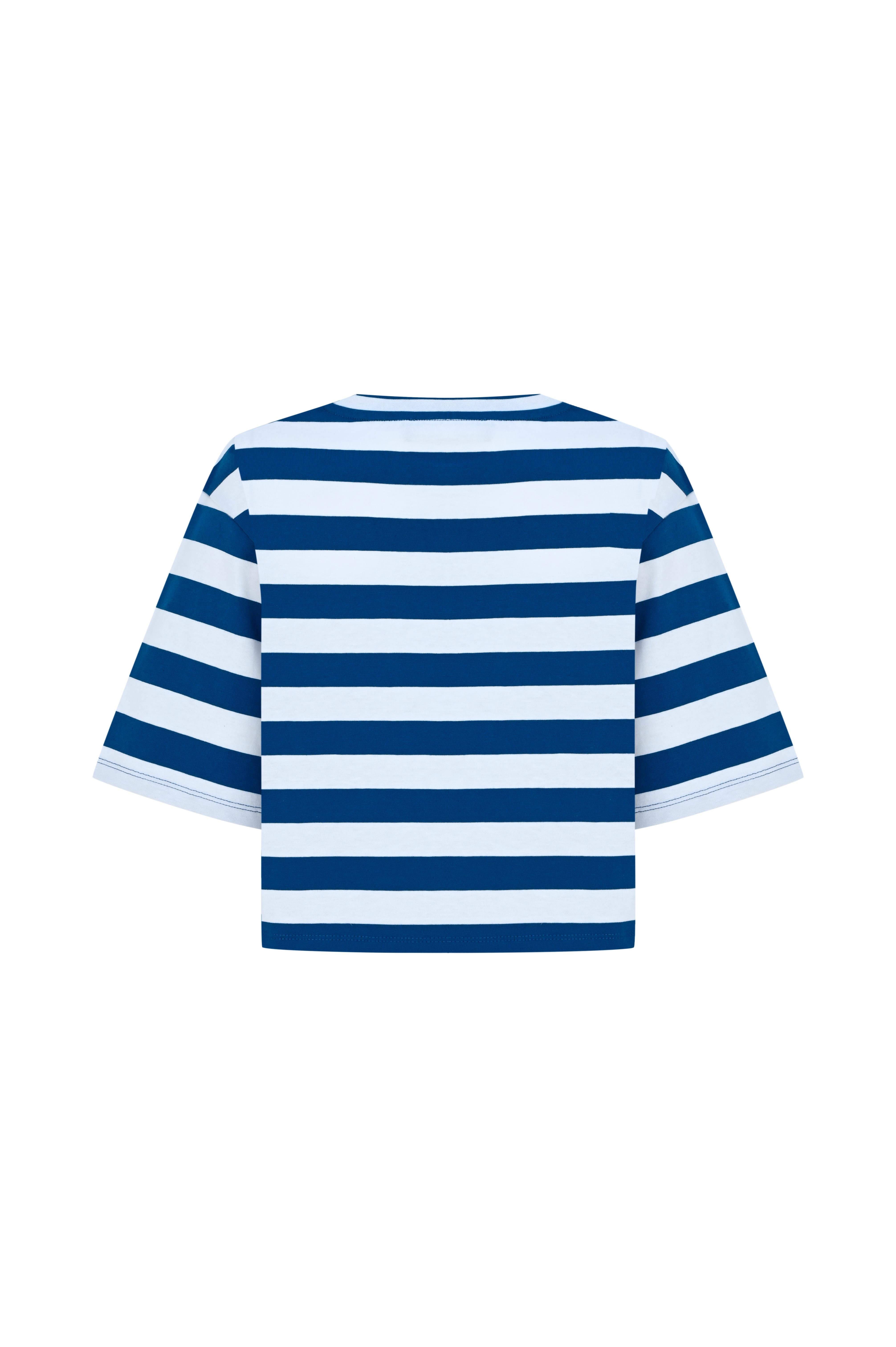 Mavi Çizgili Kutu Form Crop Tshirt