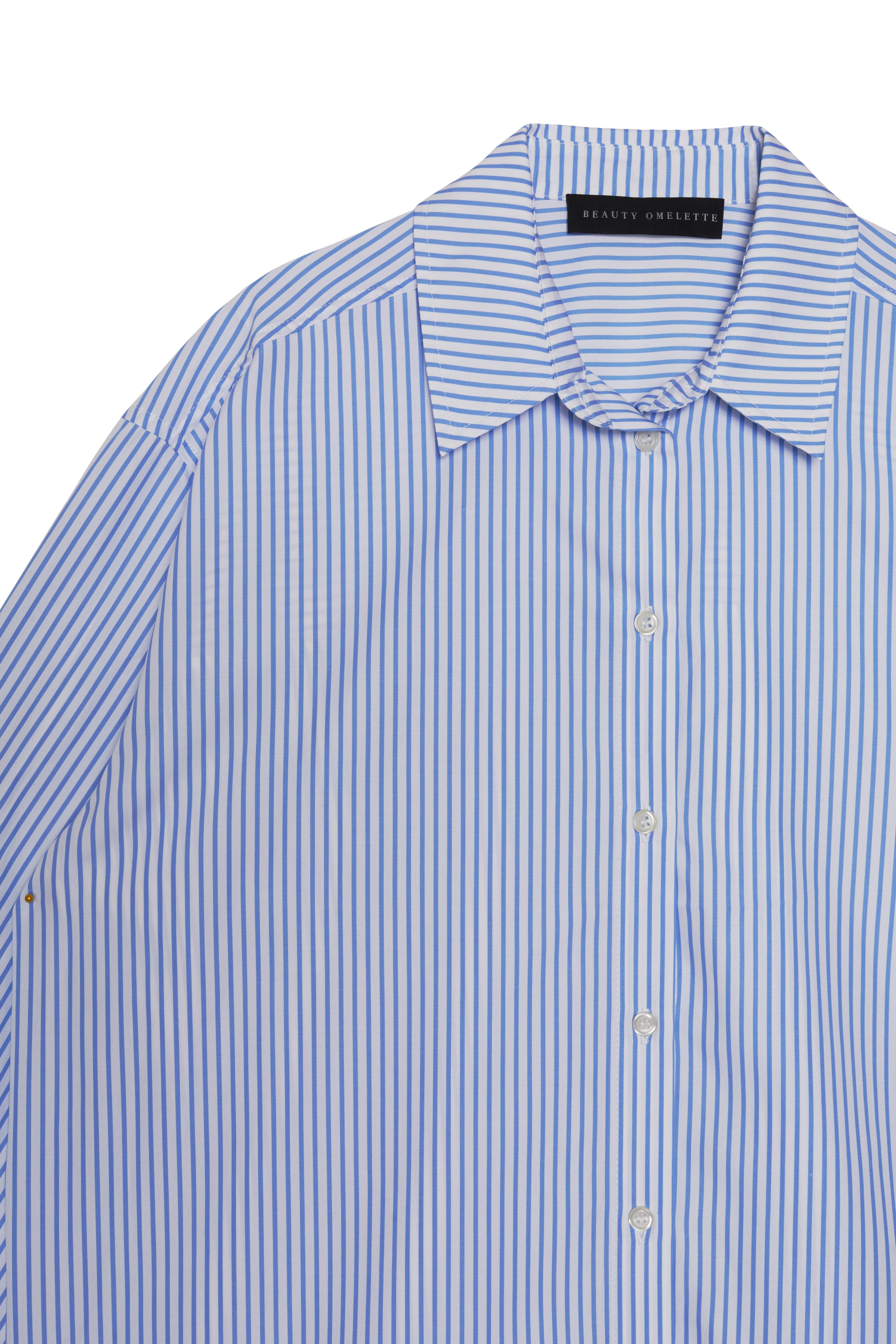 Mavi Çizgili Manşetli Oversize Poplin Gömlek