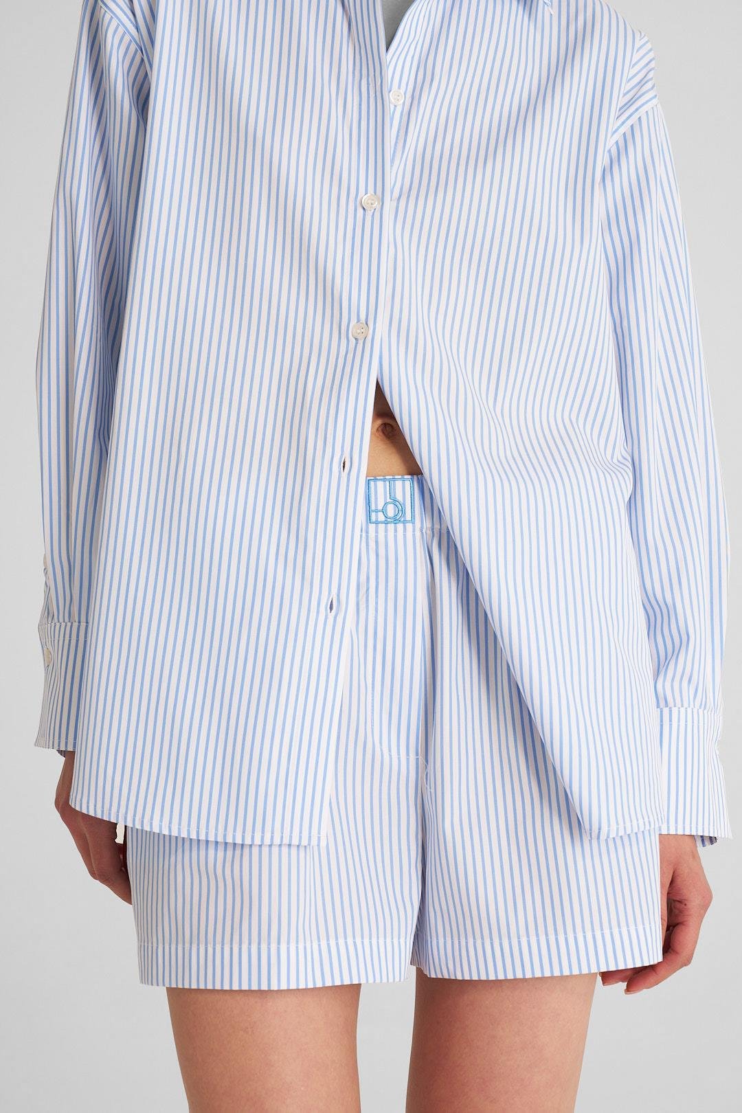 Mavi Çizgili Manşetli Oversize Poplin Gömlek