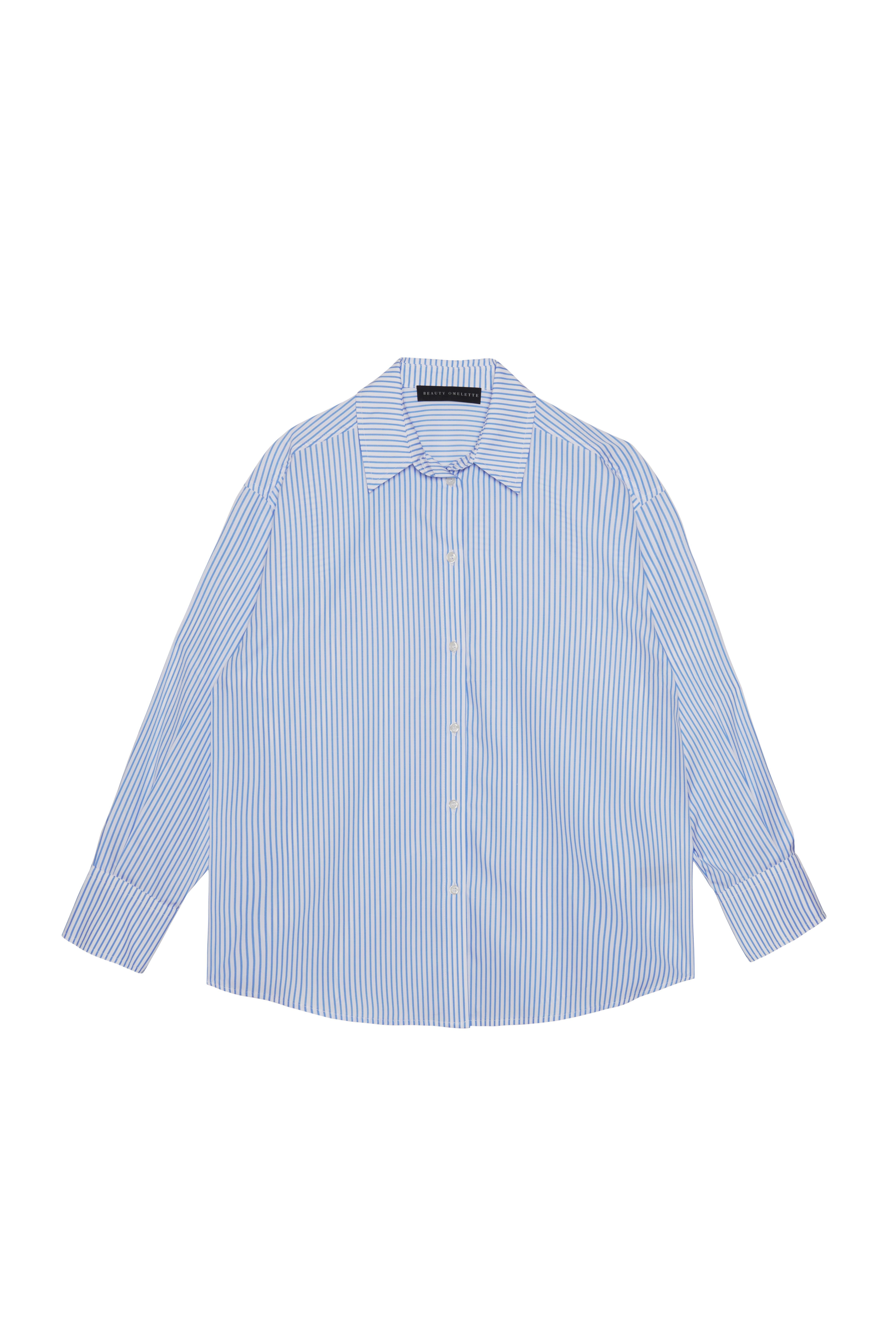 Mavi Çizgili Manşetli Oversize Poplin Gömlek