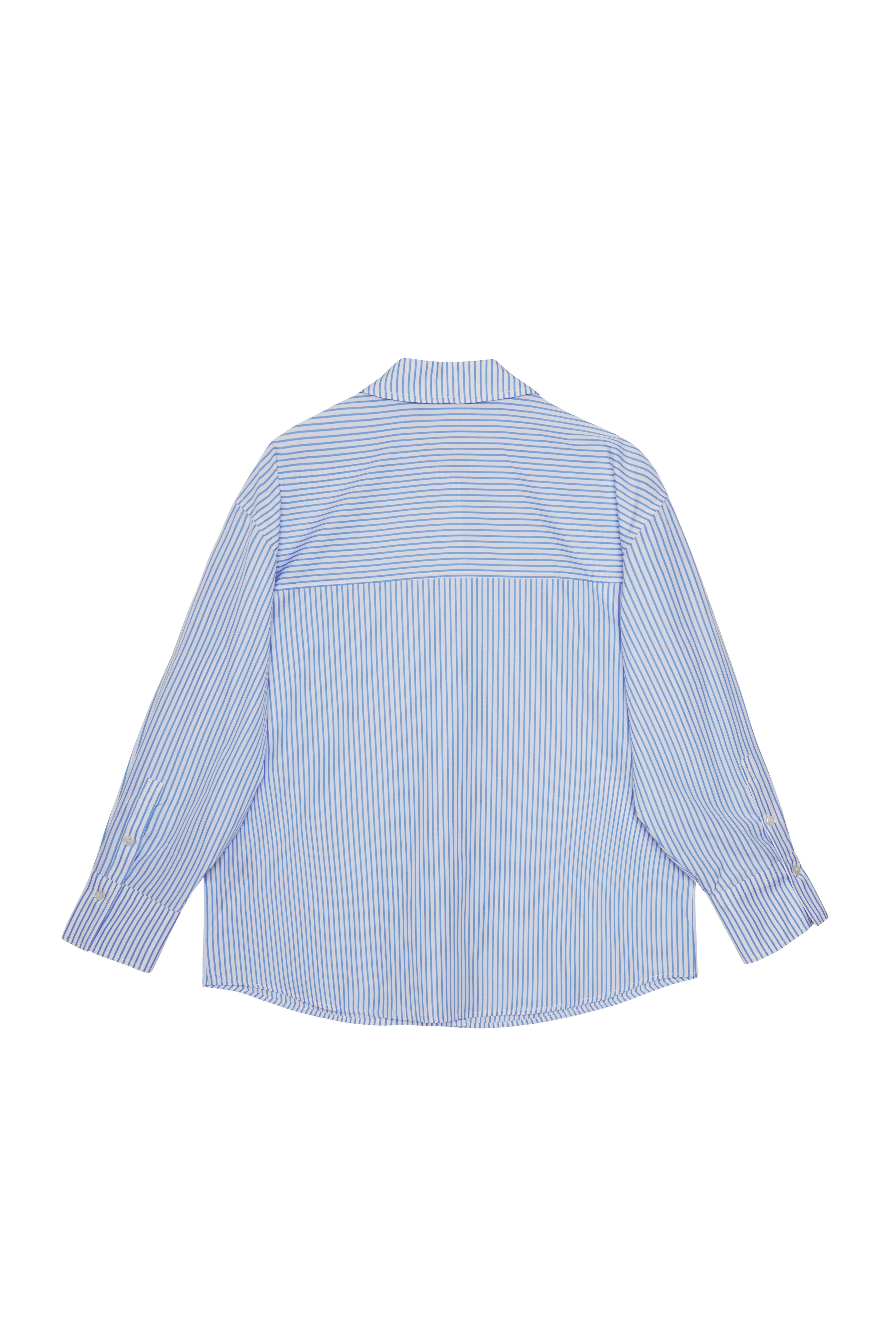 Mavi Çizgili Manşetli Oversize Poplin Gömlek