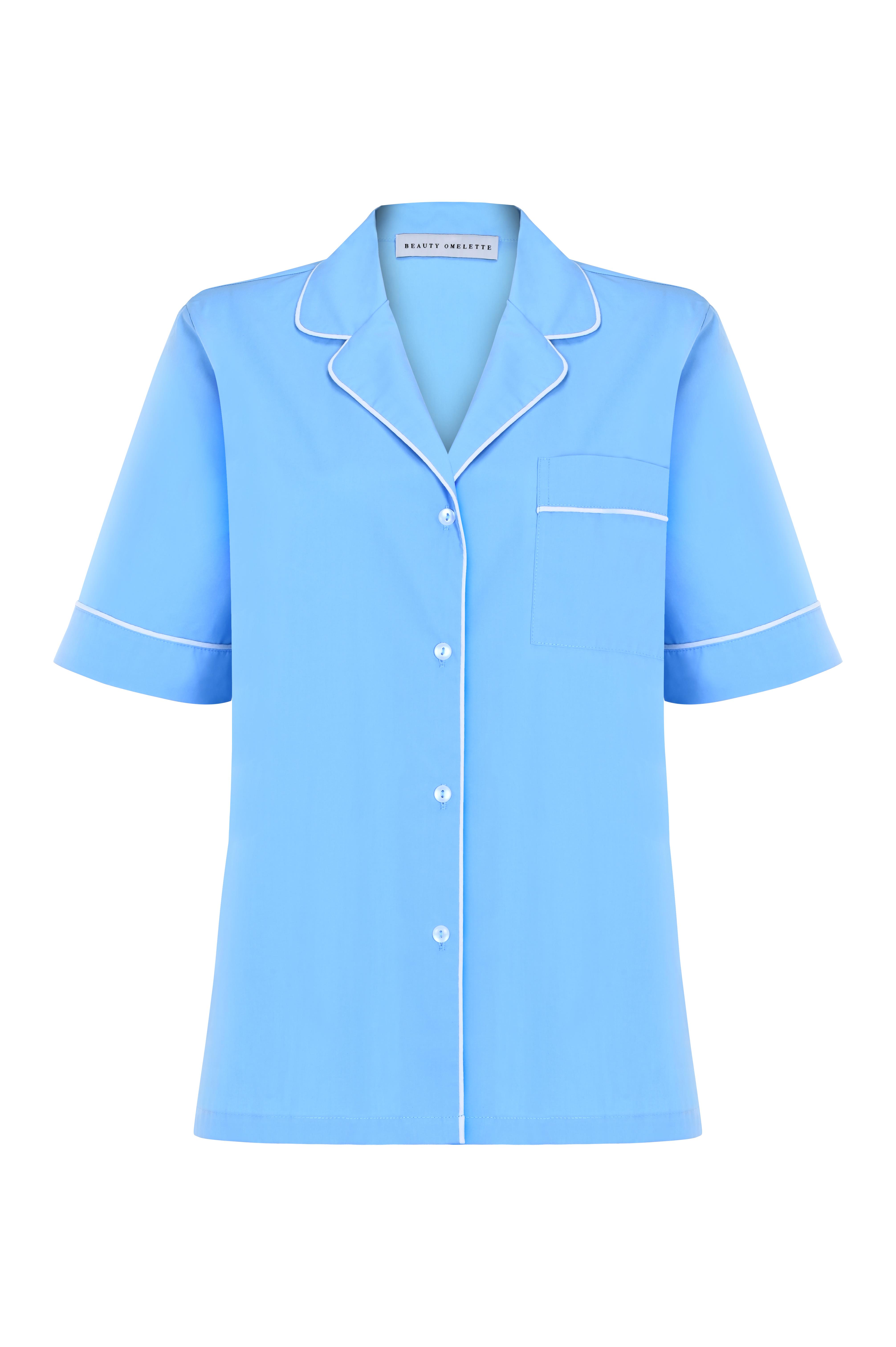 Mavi Koton Biyeli Şömizye Yaka Gömlek