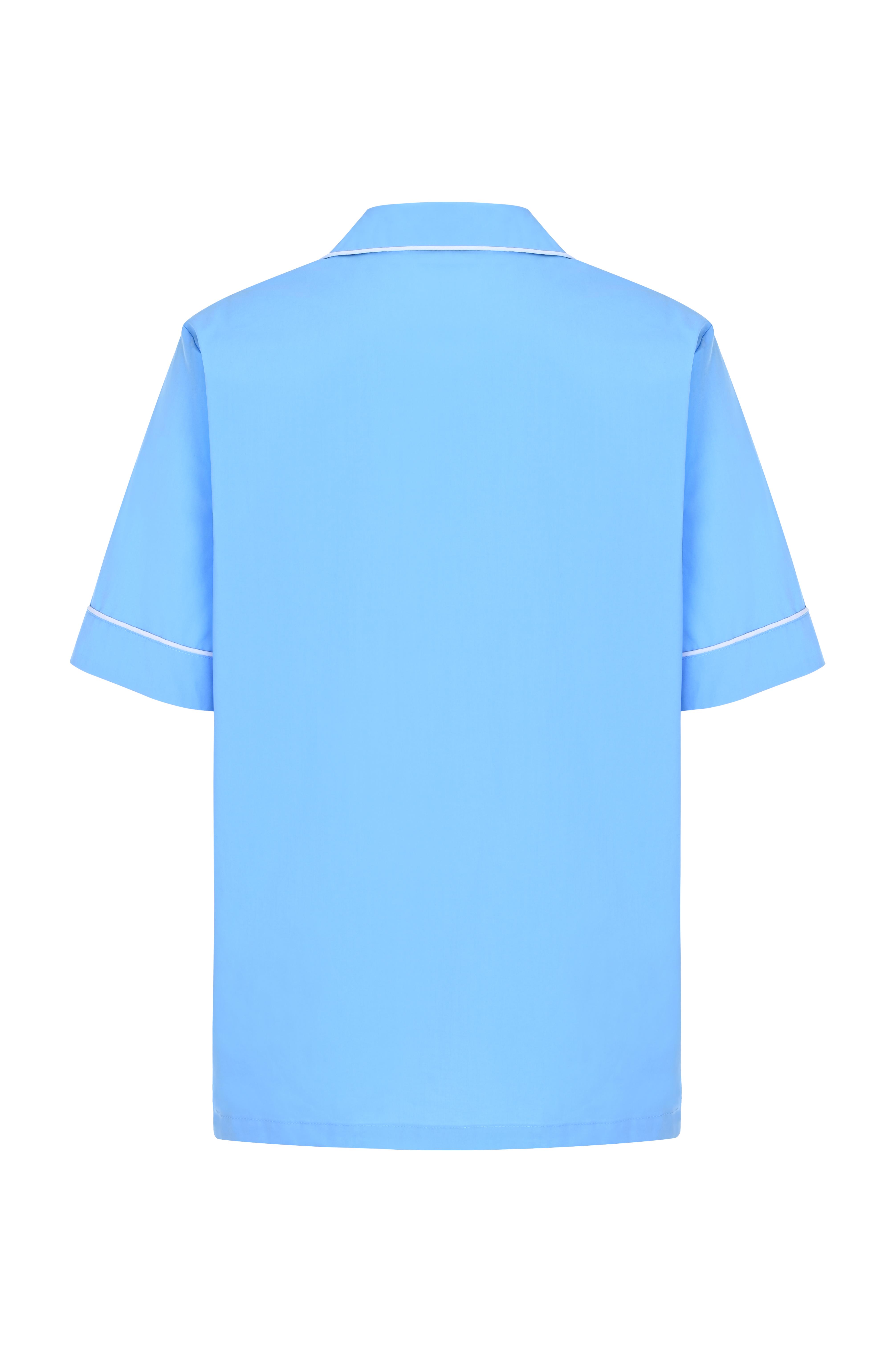 Mavi Koton Biyeli Şömizye Yaka Gömlek