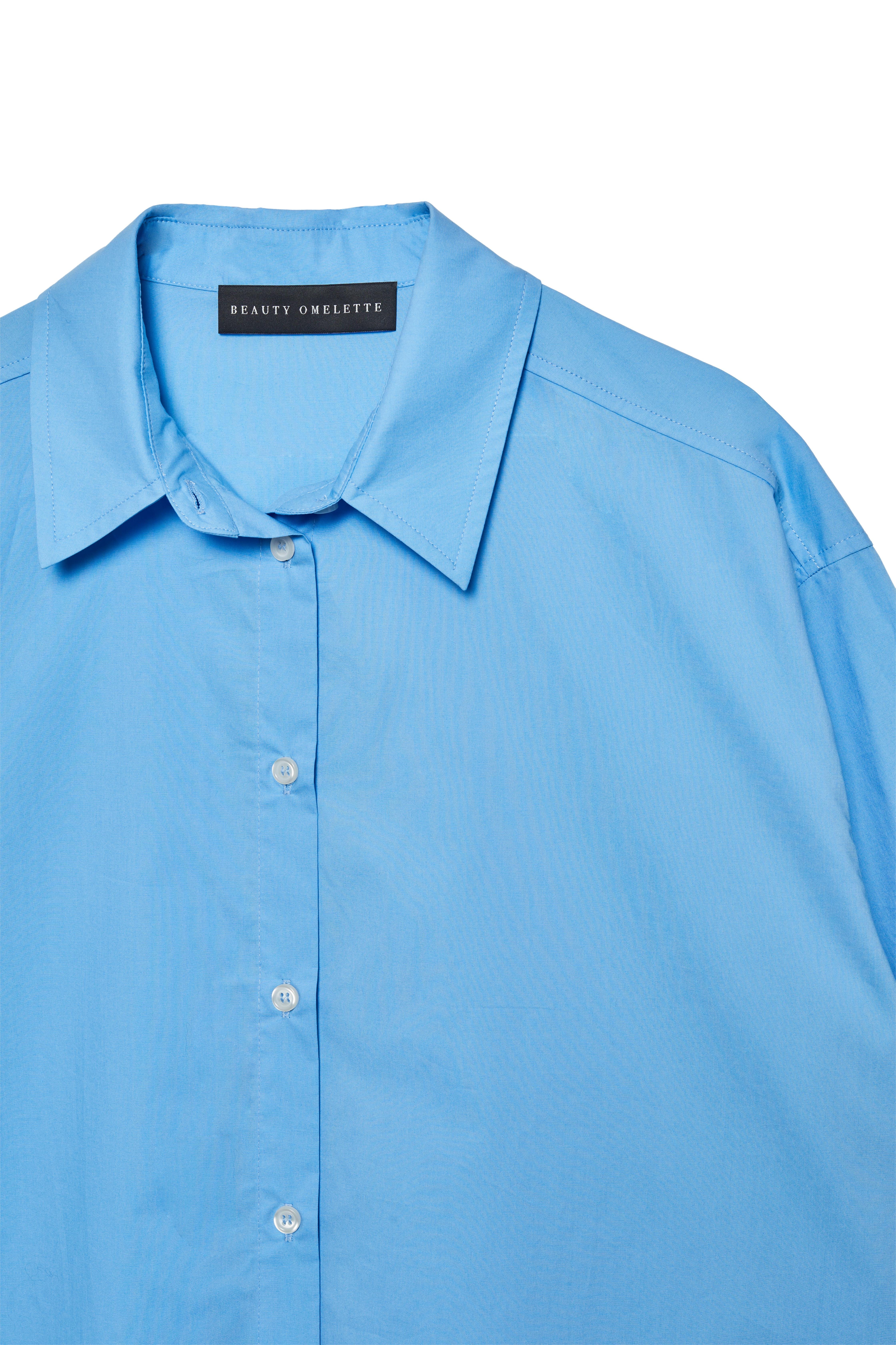 Mavi Manşetli Oversize Poplin Gömlek