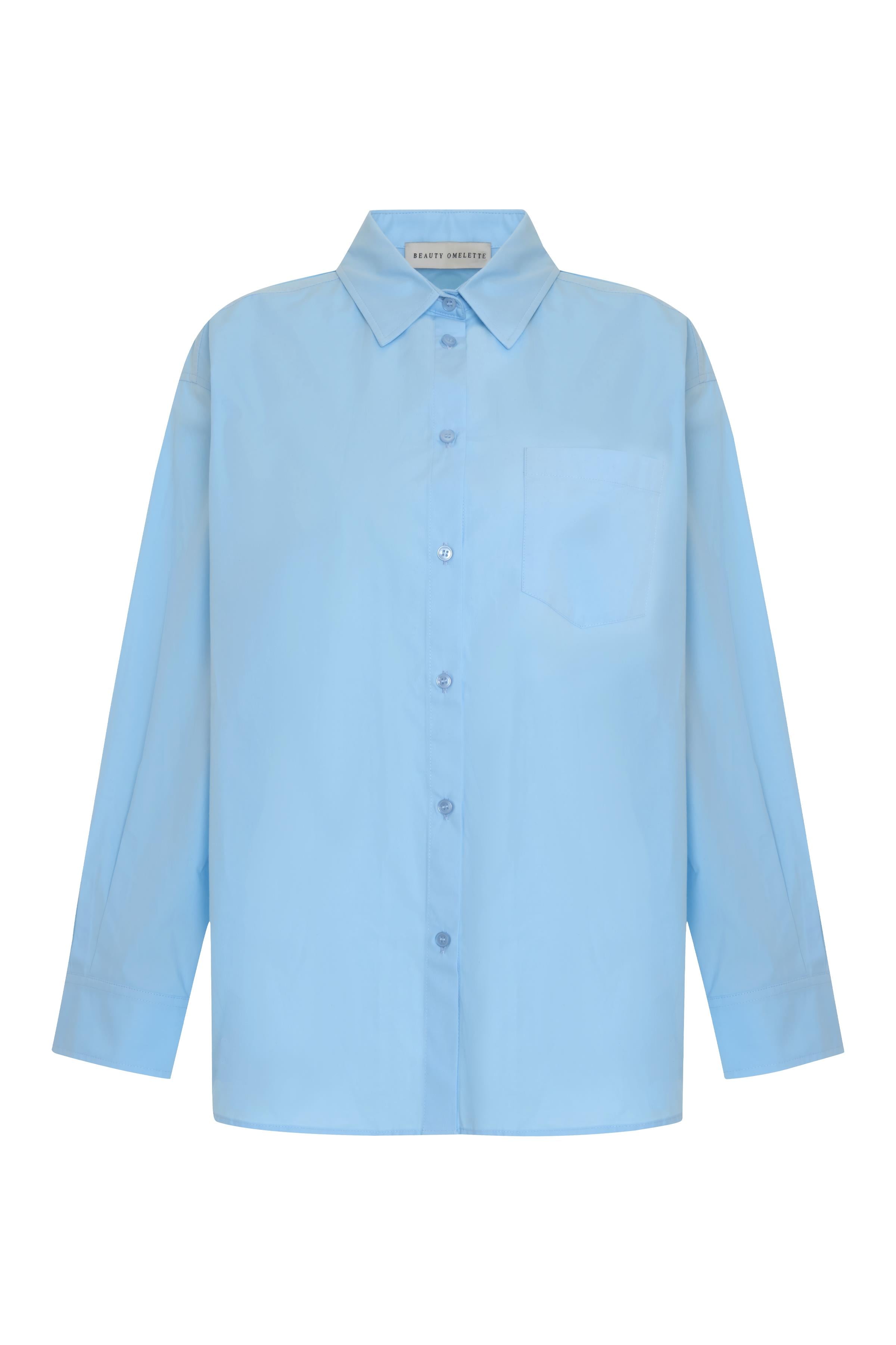 Mavi Oversize Poplin Gömlek