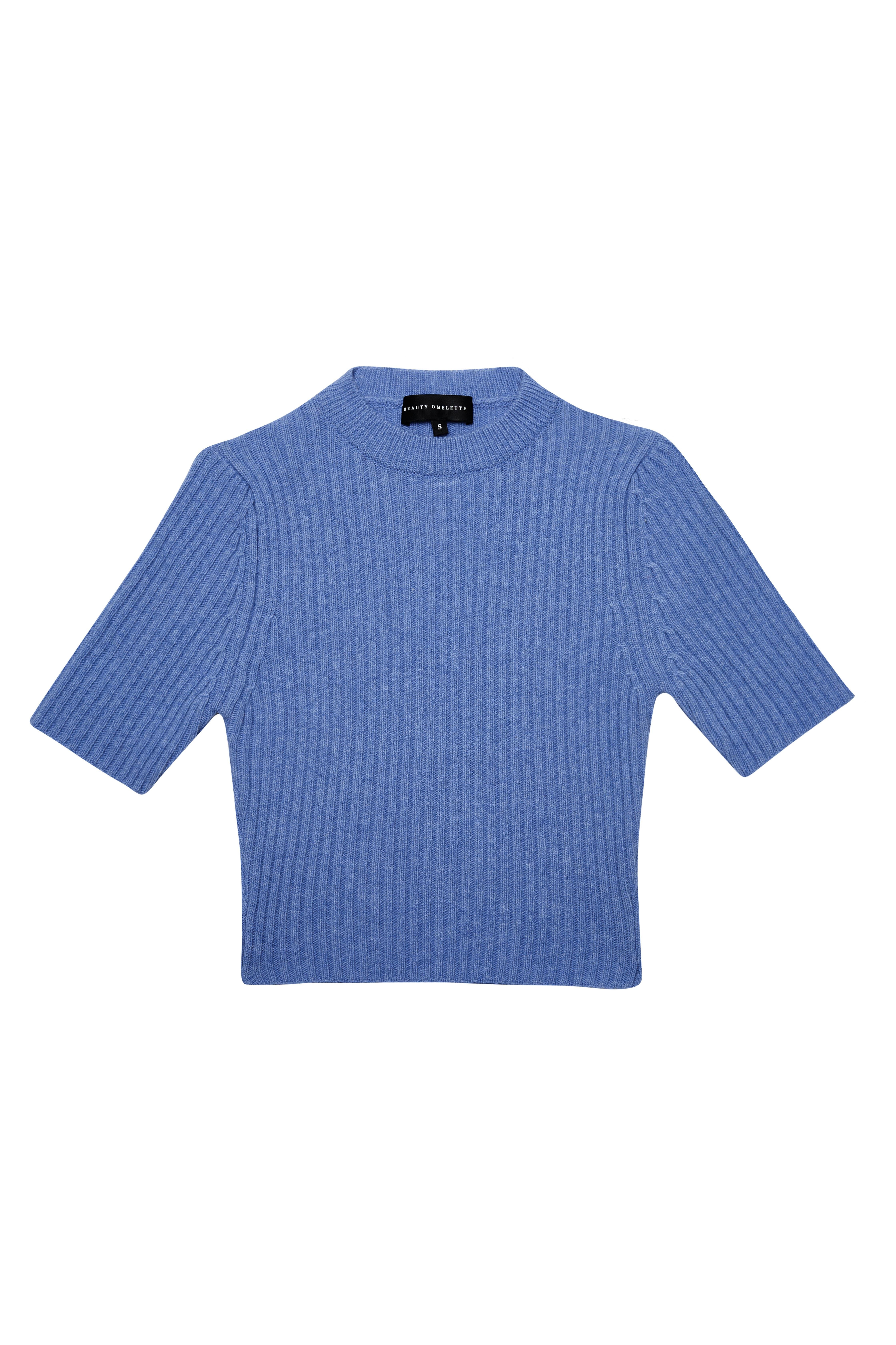 Mavi Petite Kısa Kol Yün Kazak