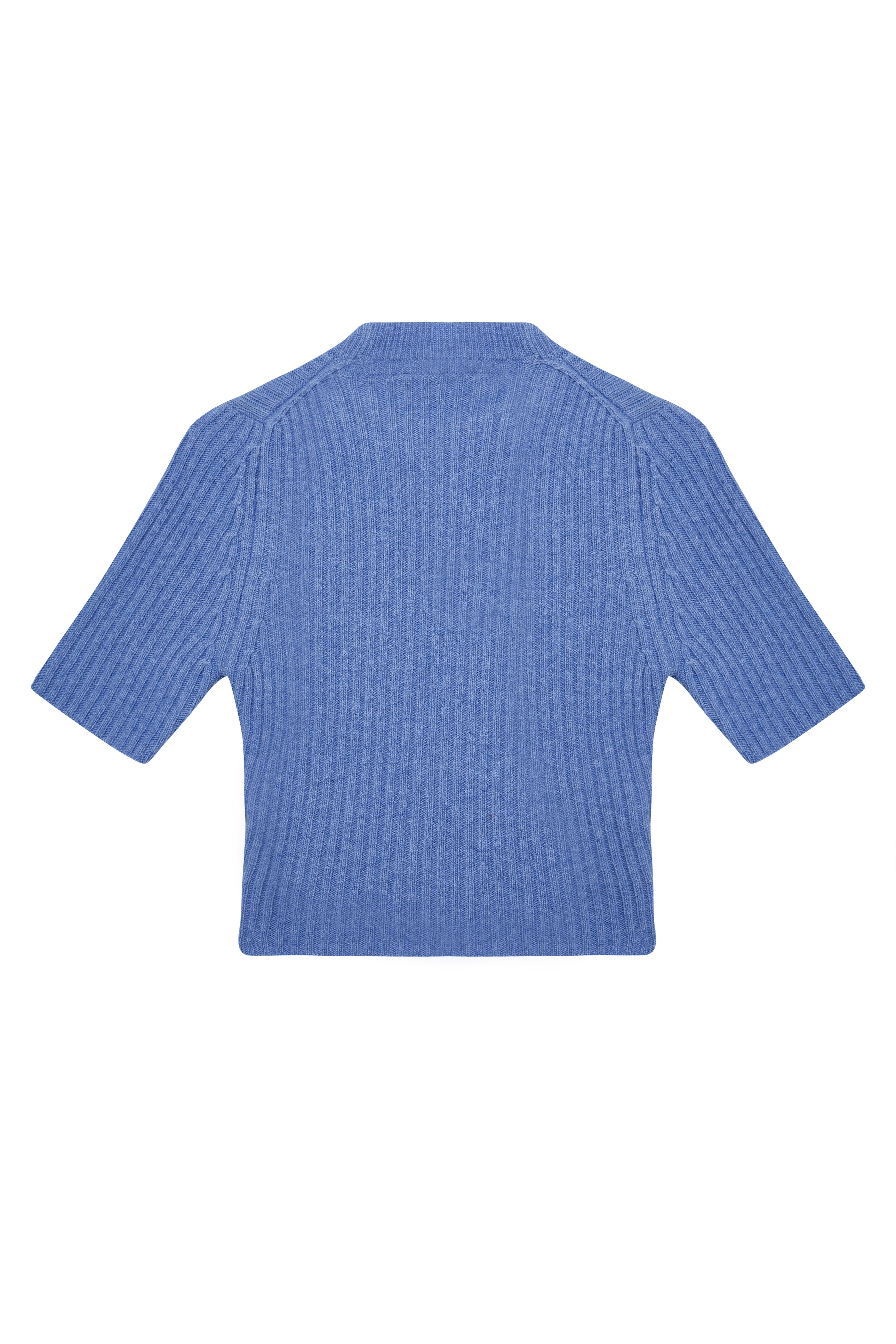 Mavi Petite Kısa Kol Yün Kazak