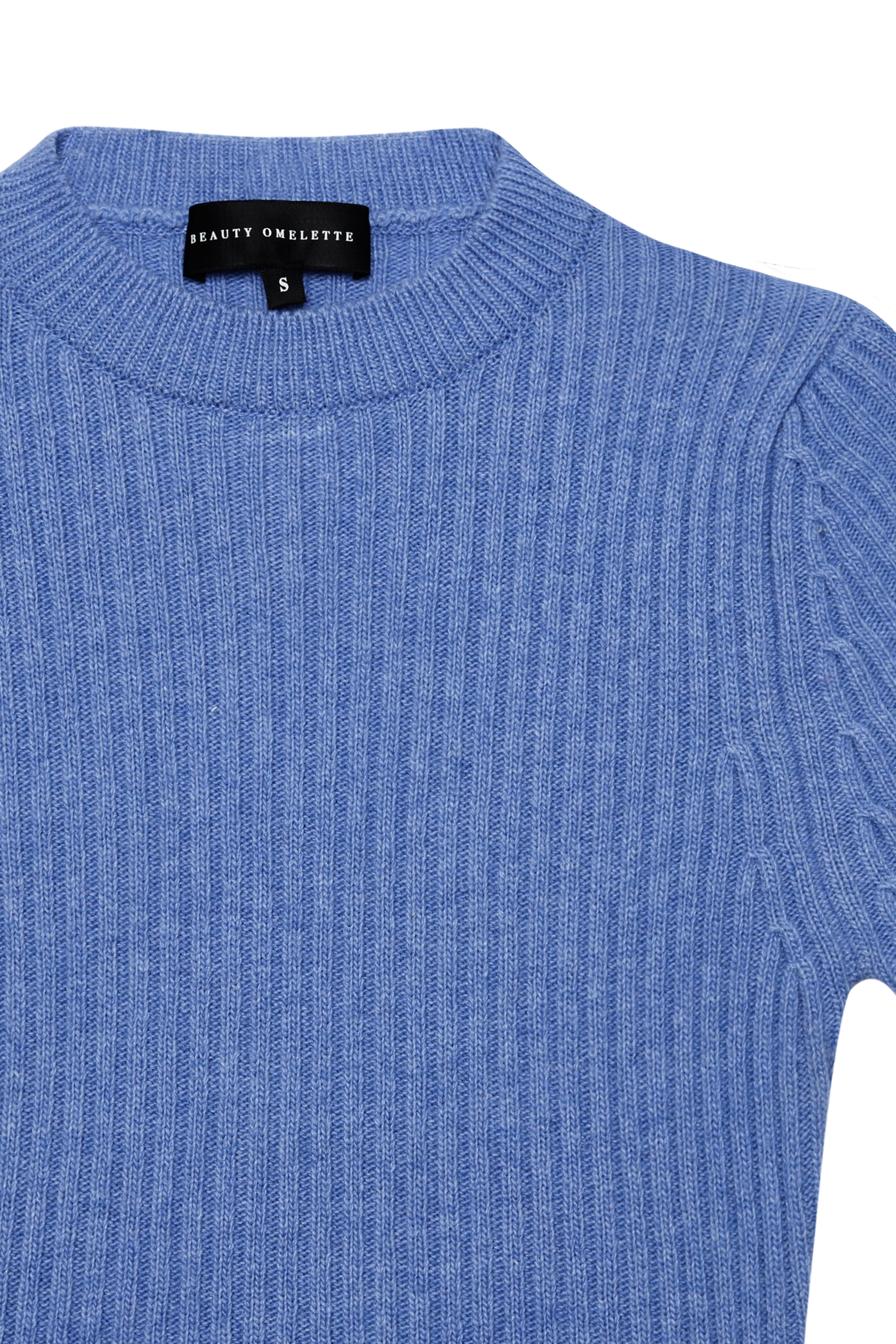 Mavi Petite Kısa Kol Yün Kazak