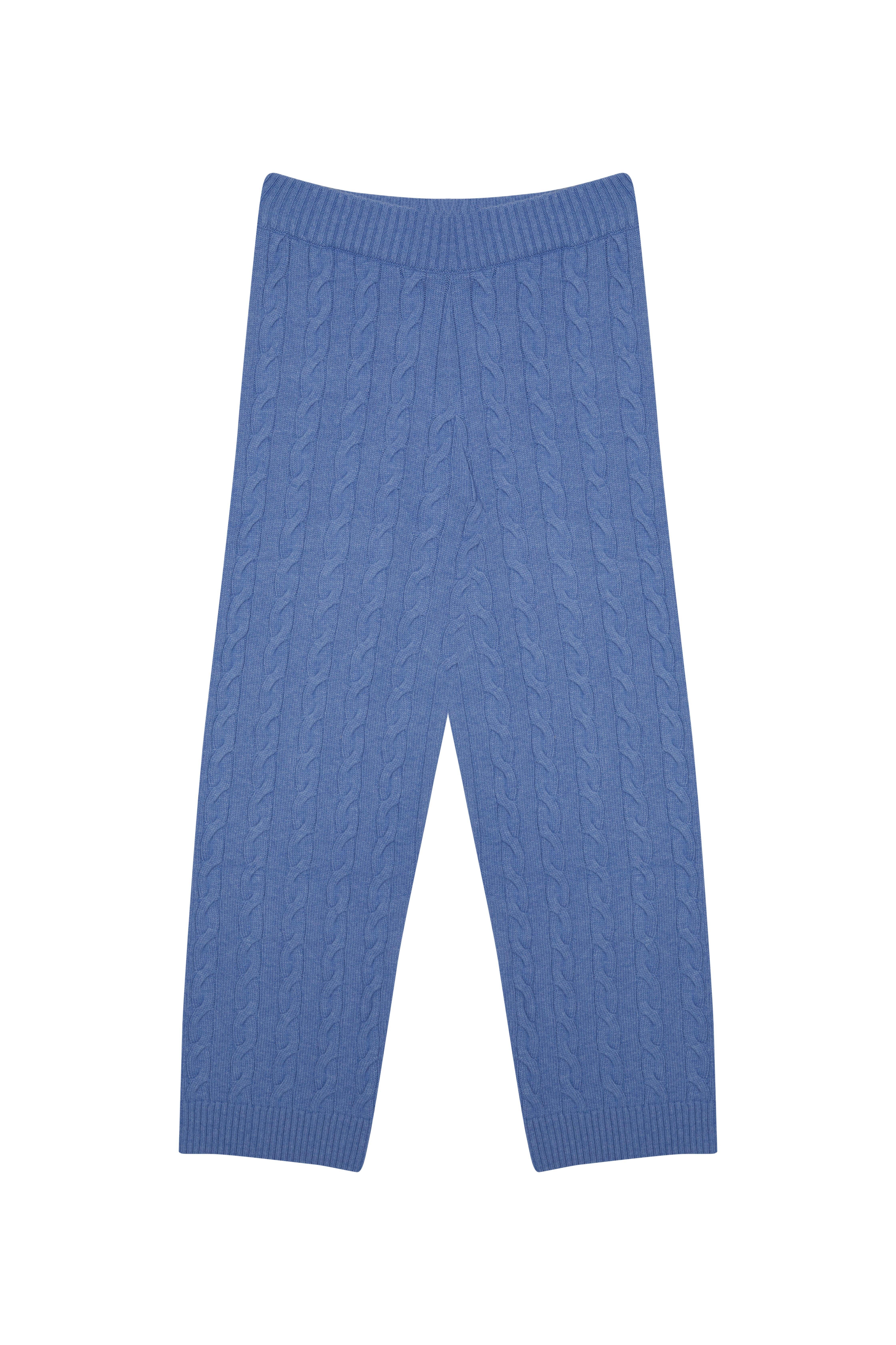 Mavi Saç Örgülü Yün Pantolon