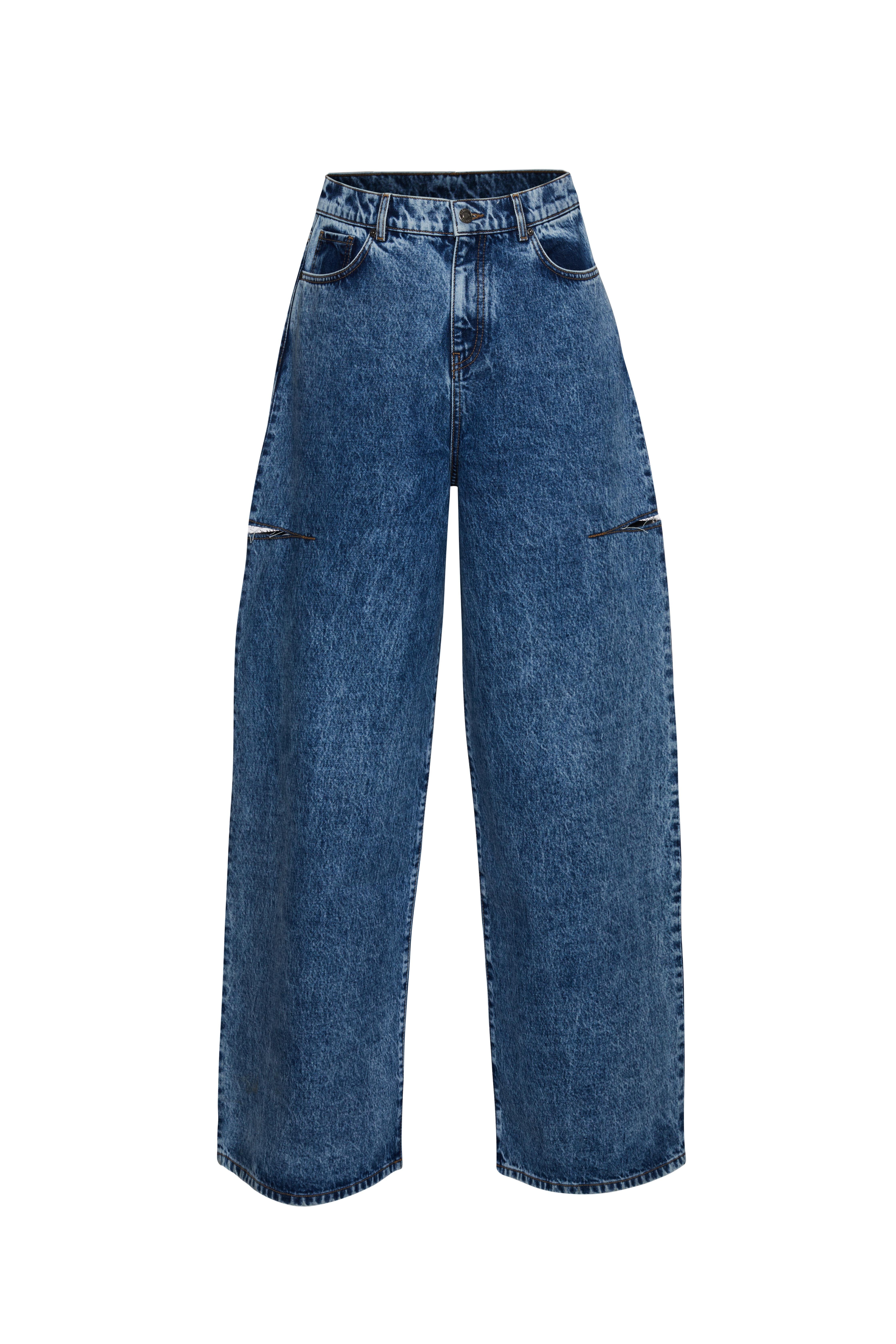 Mavi Yırtık Detaylı Palazzo Jean