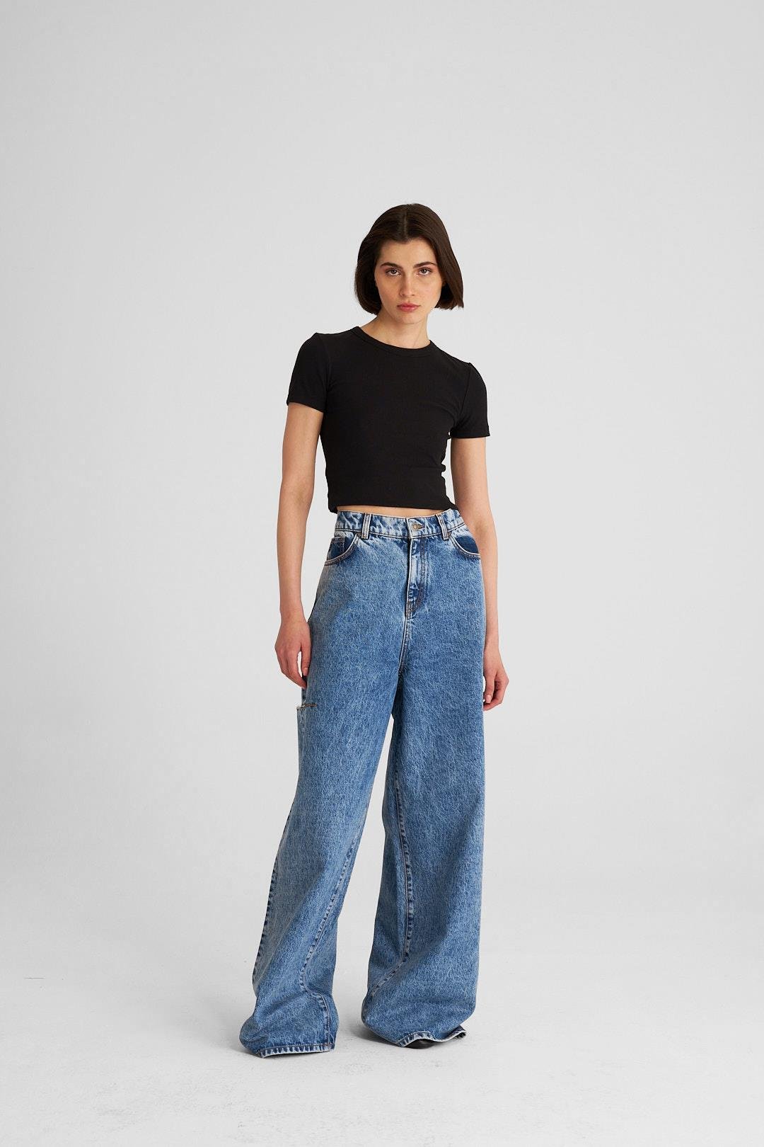 Mavi Yırtık Detaylı Palazzo Jean