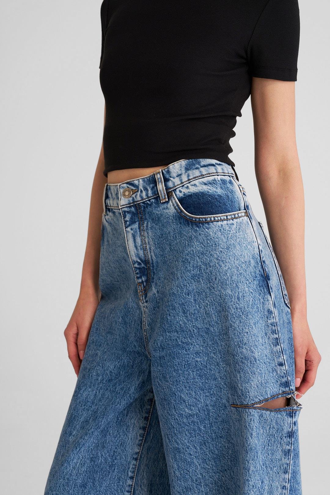 Mavi Yırtık Detaylı Palazzo Jean