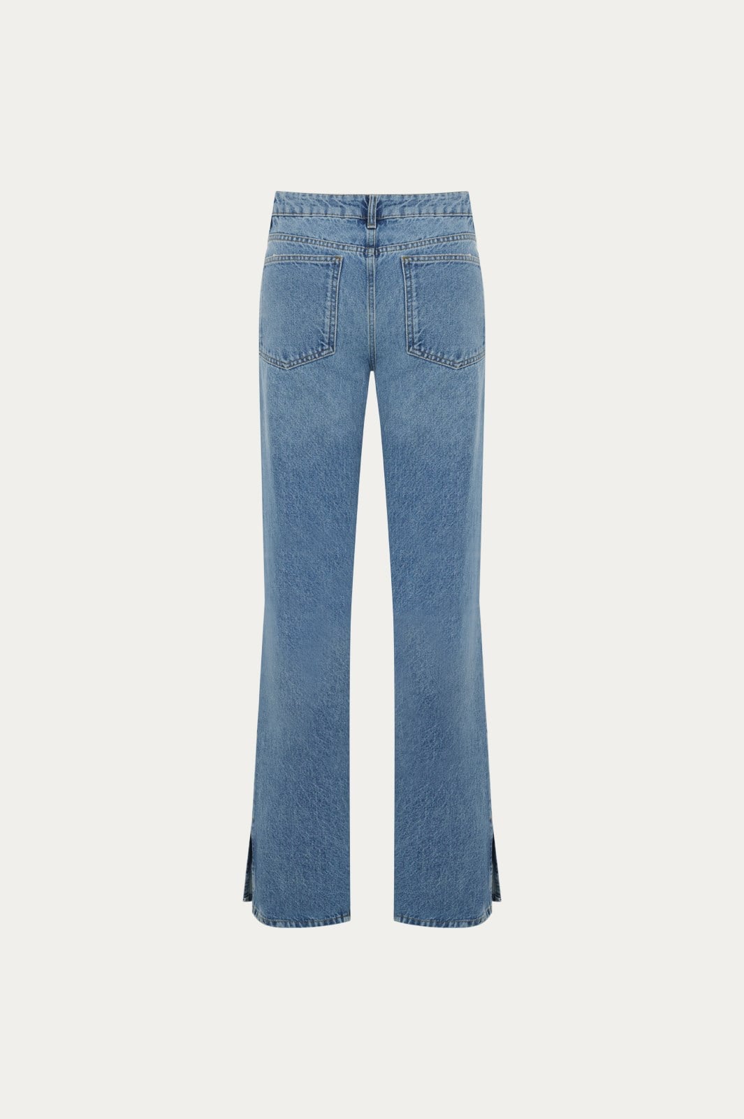 Mavi Yırtmaçlı Mid Waist Straight Jean