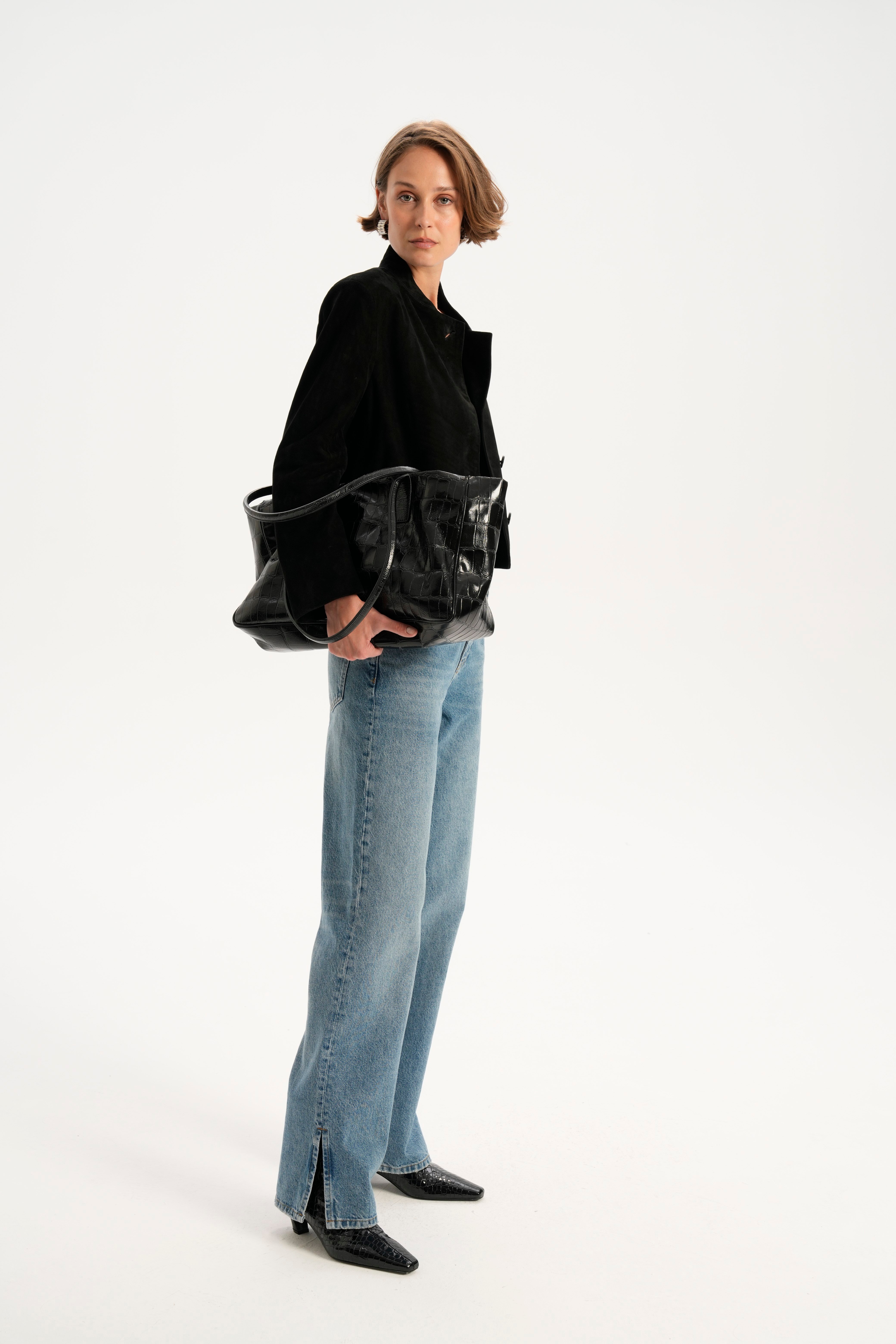 Mavi Yırtmaçlı Mid Waist Straight Jean