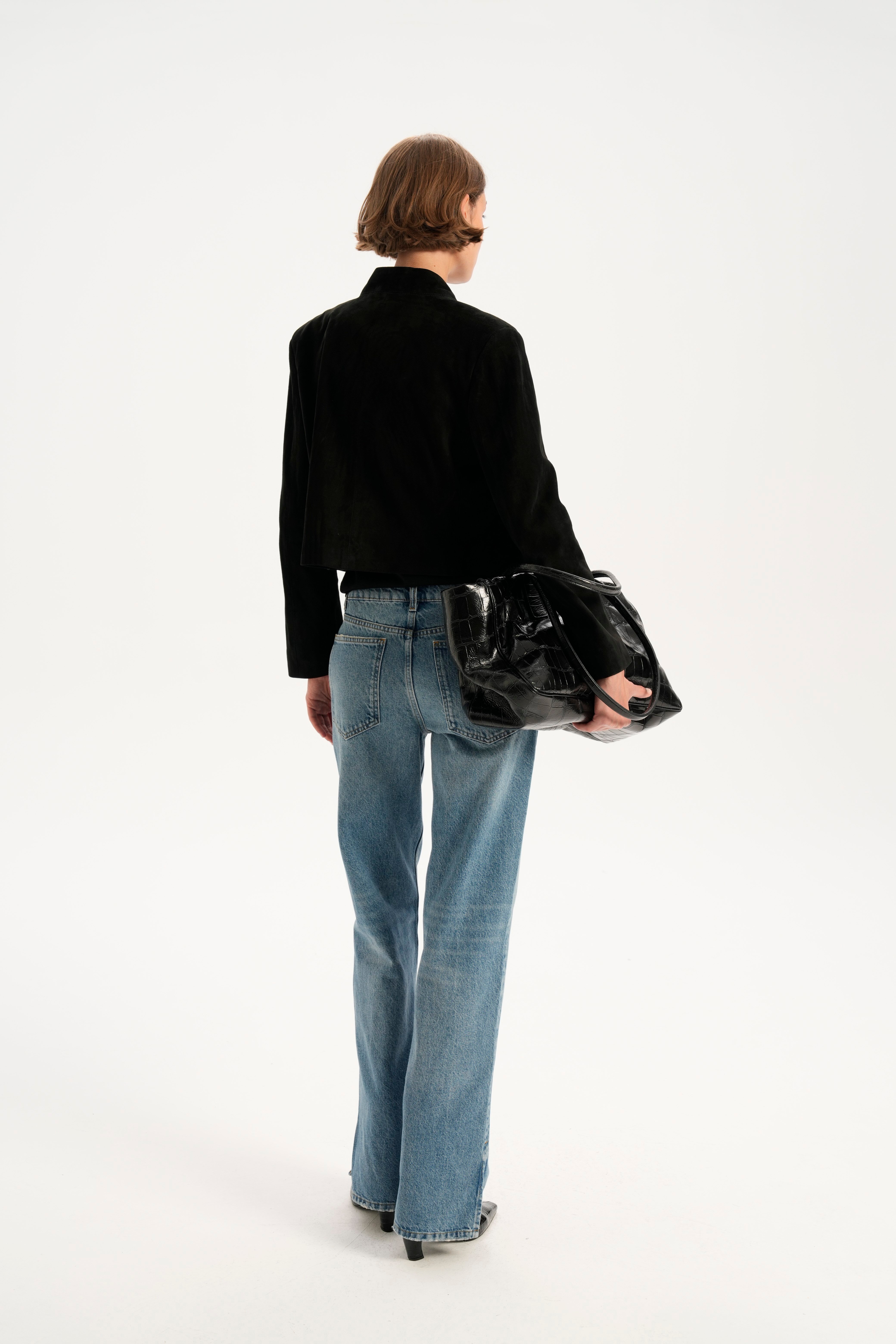 Mavi Yırtmaçlı Mid Waist Straight Jean