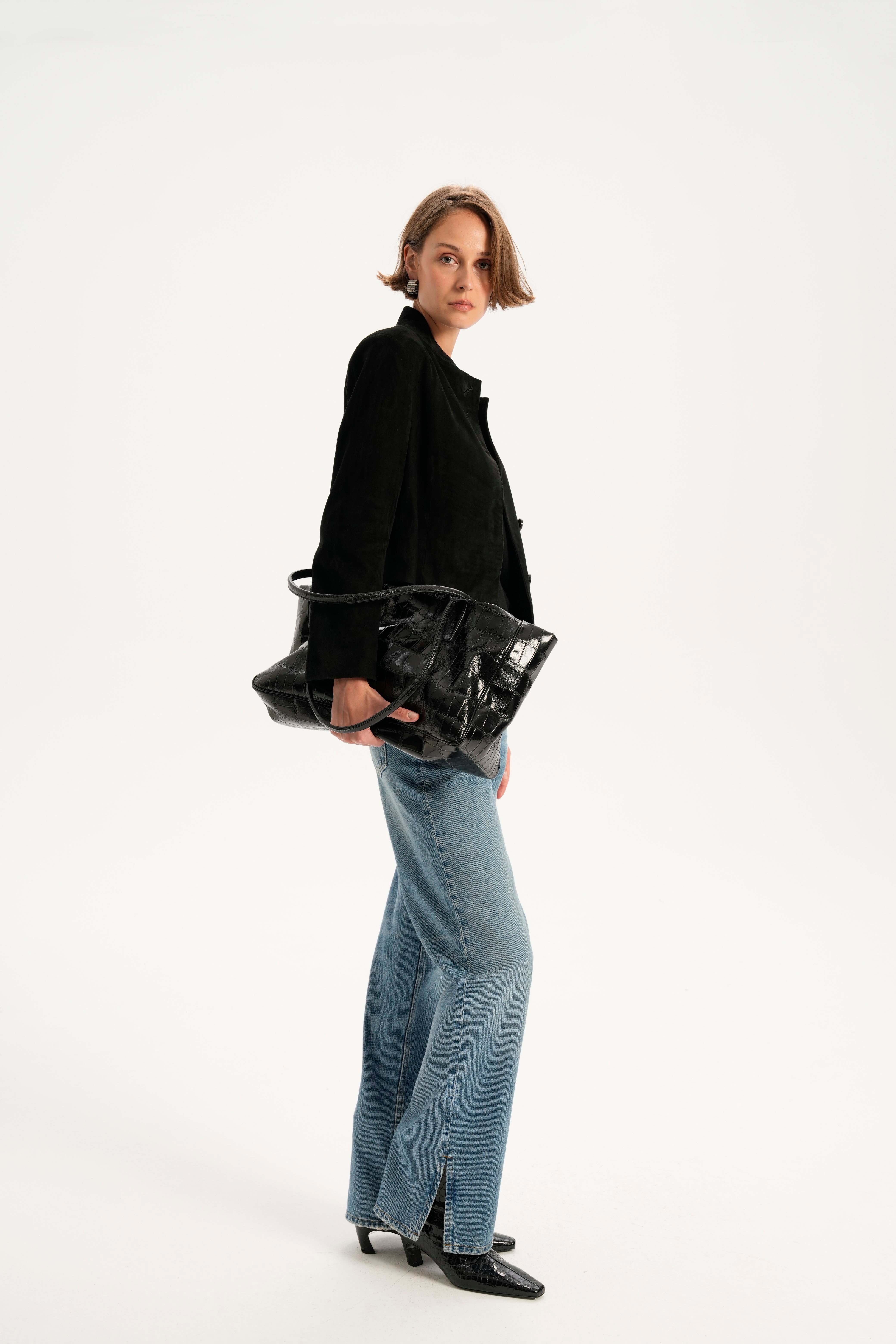 Mavi Yırtmaçlı Mid Waist Straight Jean
