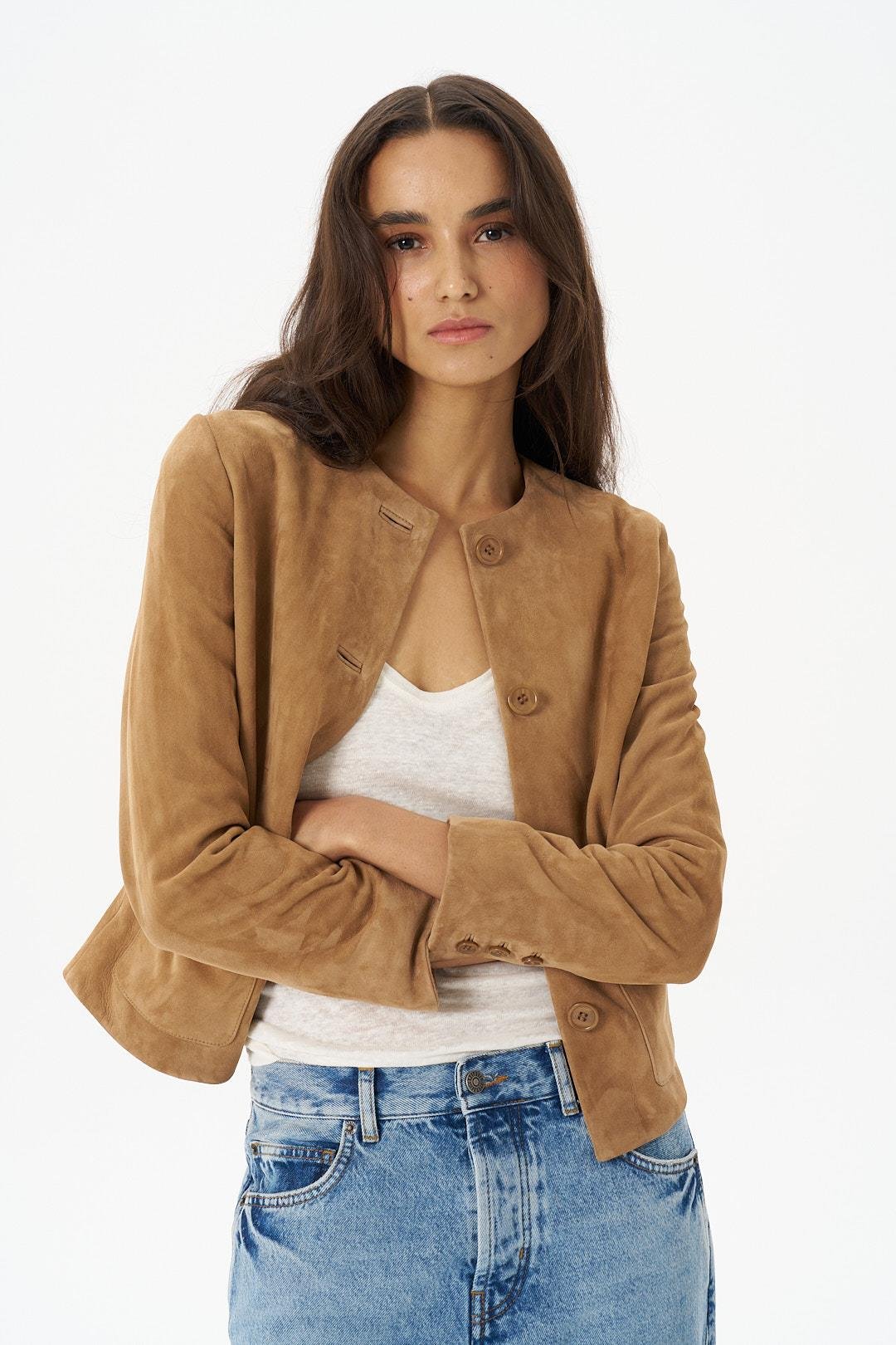 Muskat Bisiklet Yaka Kısa Süet Ceket