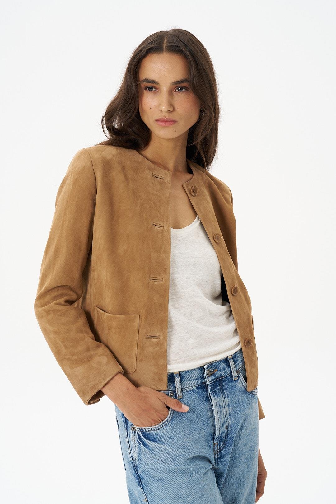 Muskat Bisiklet Yaka Kısa Süet Ceket