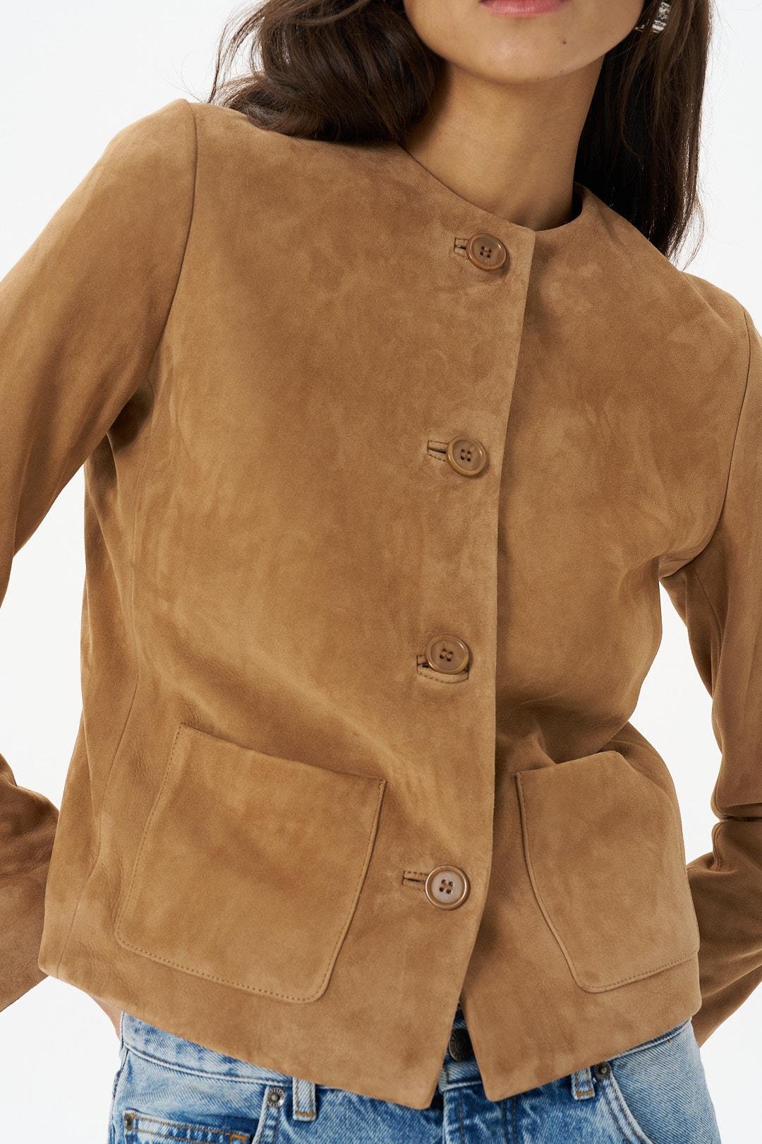 Muskat Bisiklet Yaka Kısa Süet Ceket