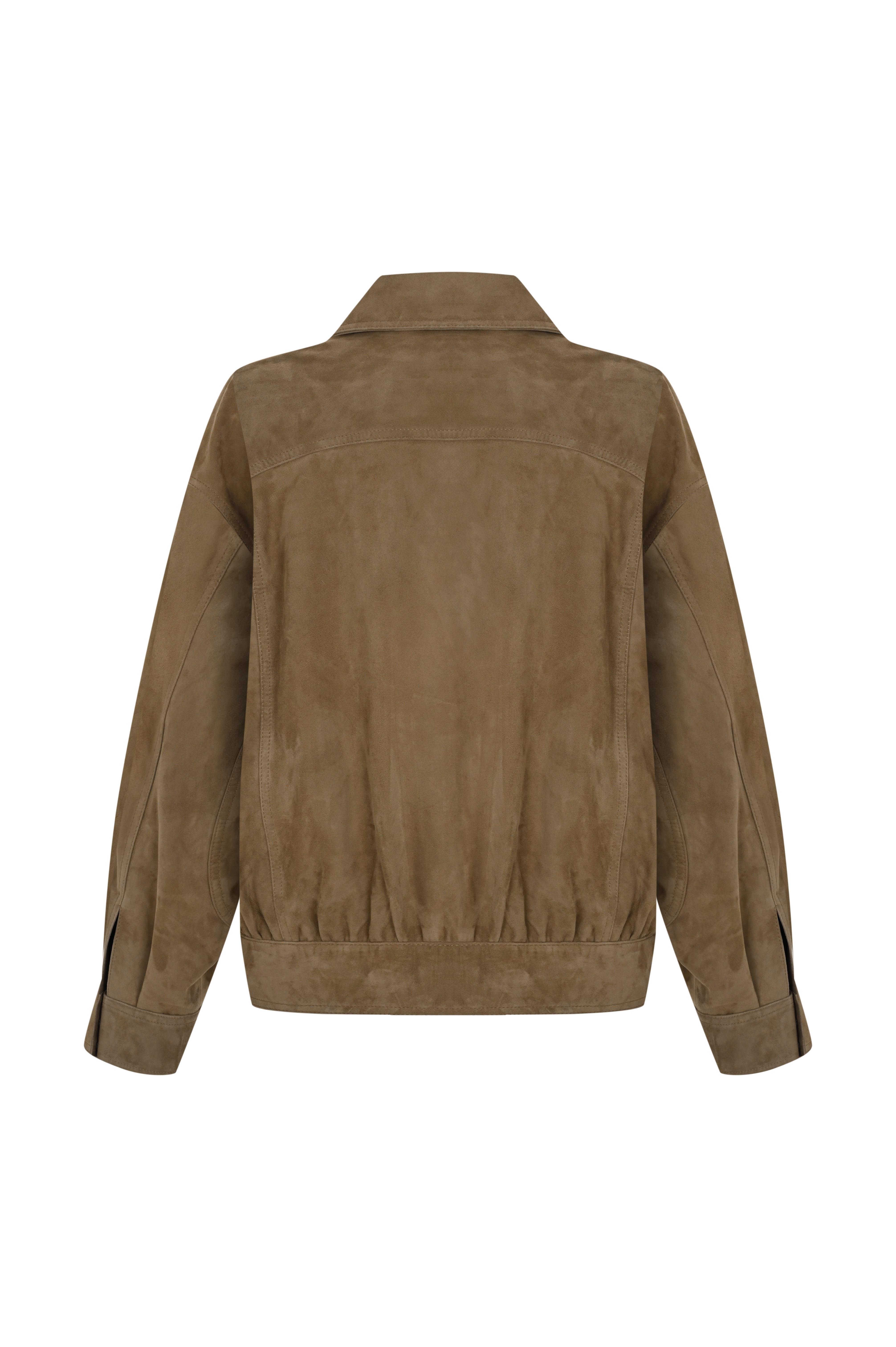 Olive Oversize Bomber Süet Ceket