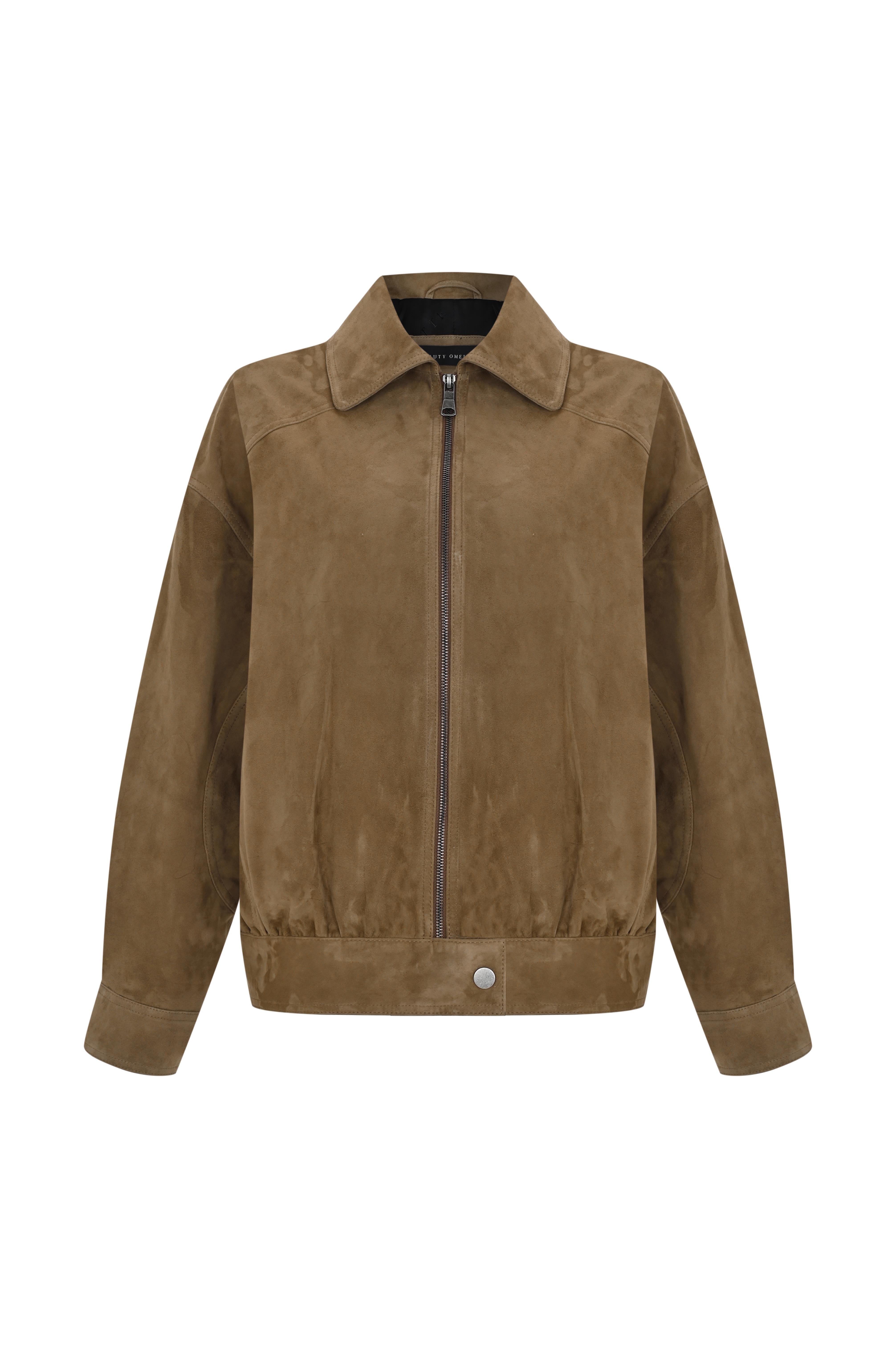 Olive Oversize Bomber Süet Ceket