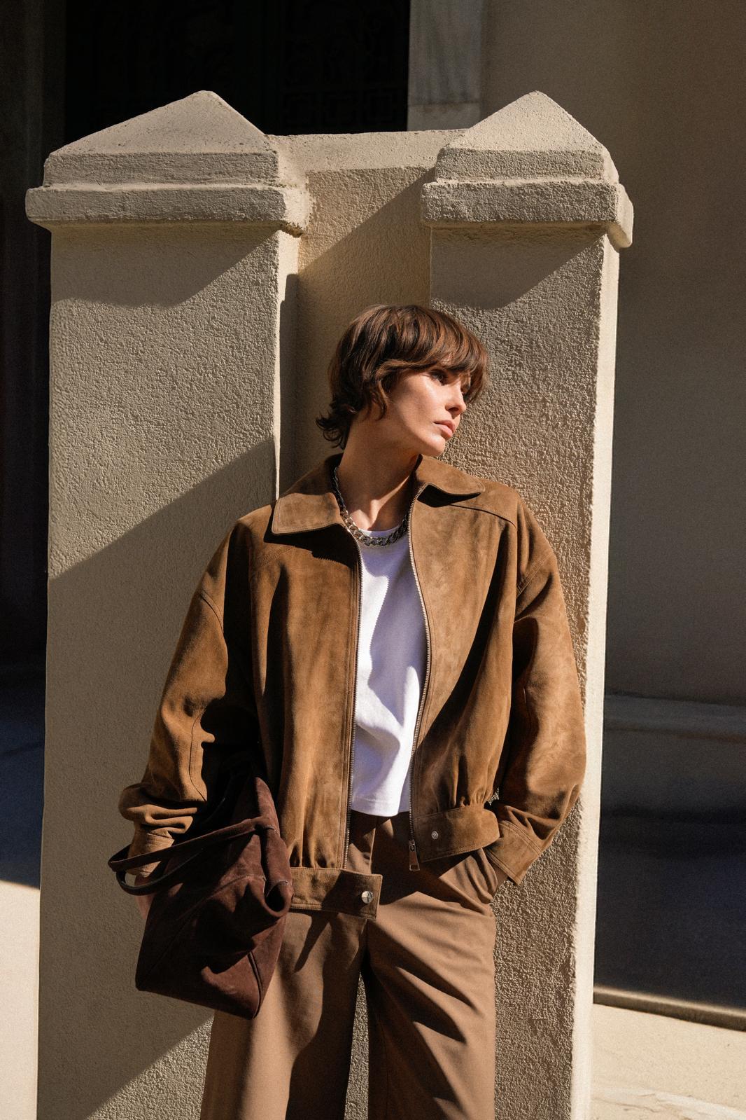 Olive Oversize Bomber Süet Ceket