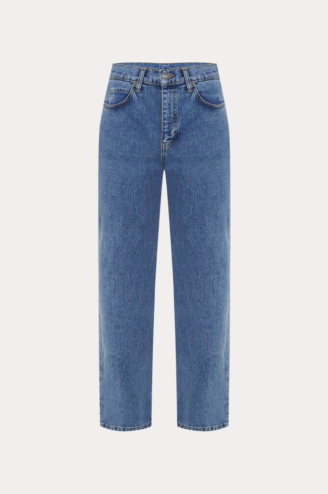 Orta Mavi Mid Waist Straight Fit Jean
