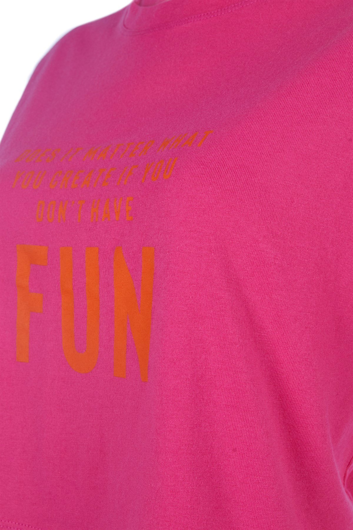 Pembe Motto Baskılı Crop Tshirt