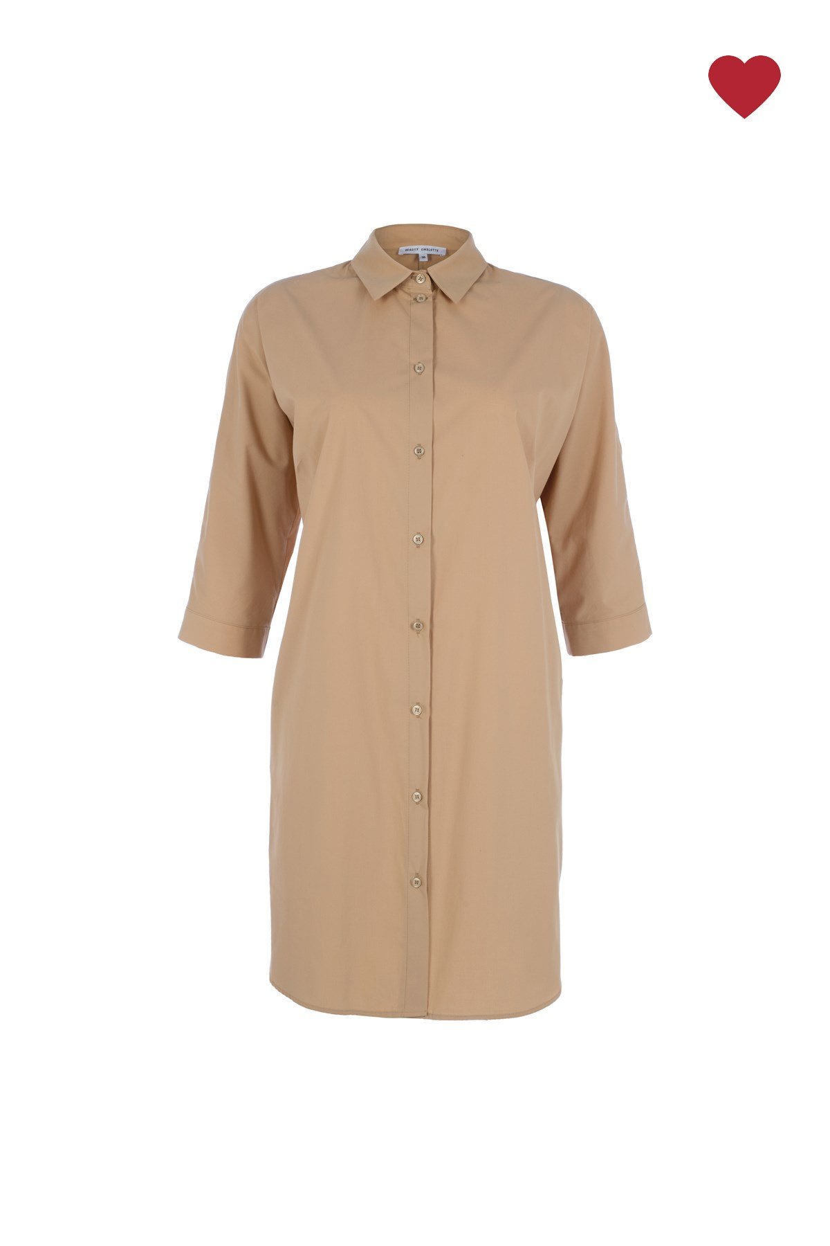 Poplin Midi Camel Gömlek Elbise 