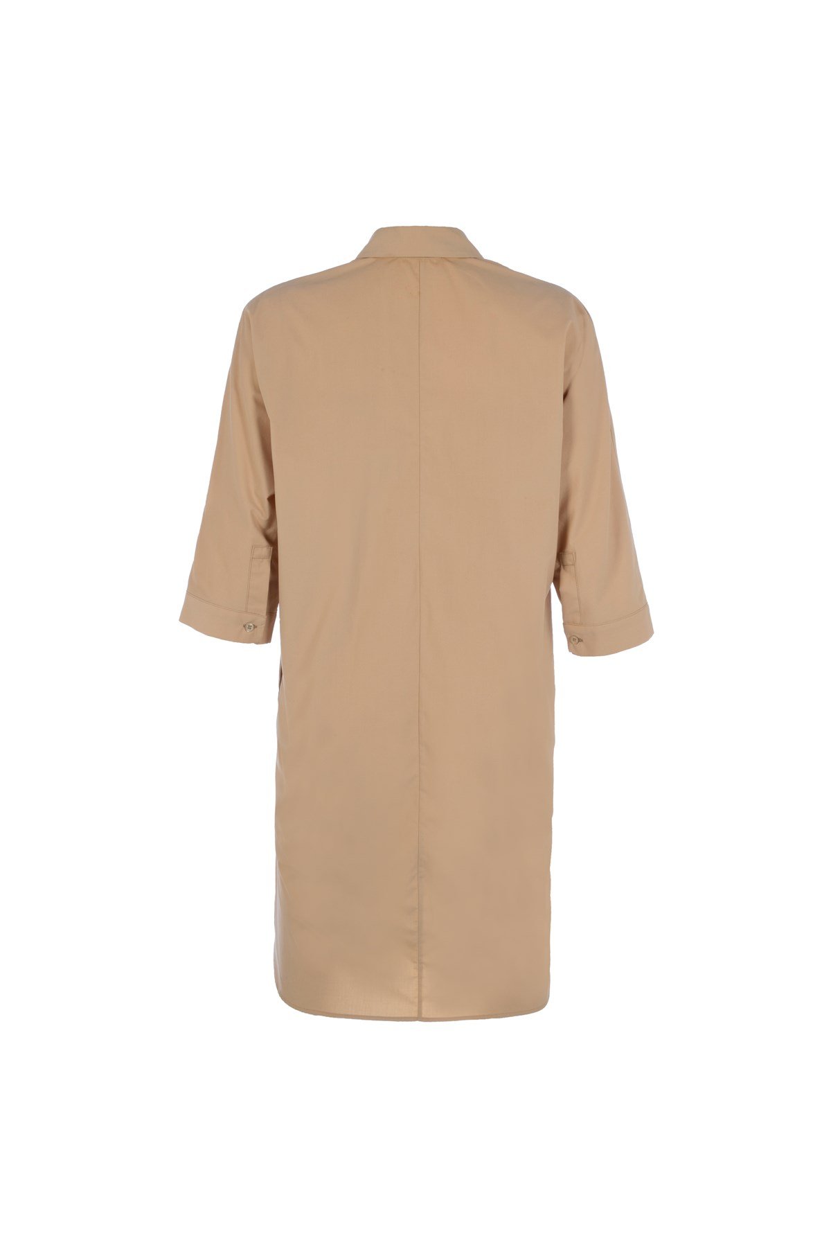 Poplin Midi Camel Gömlek Elbise 