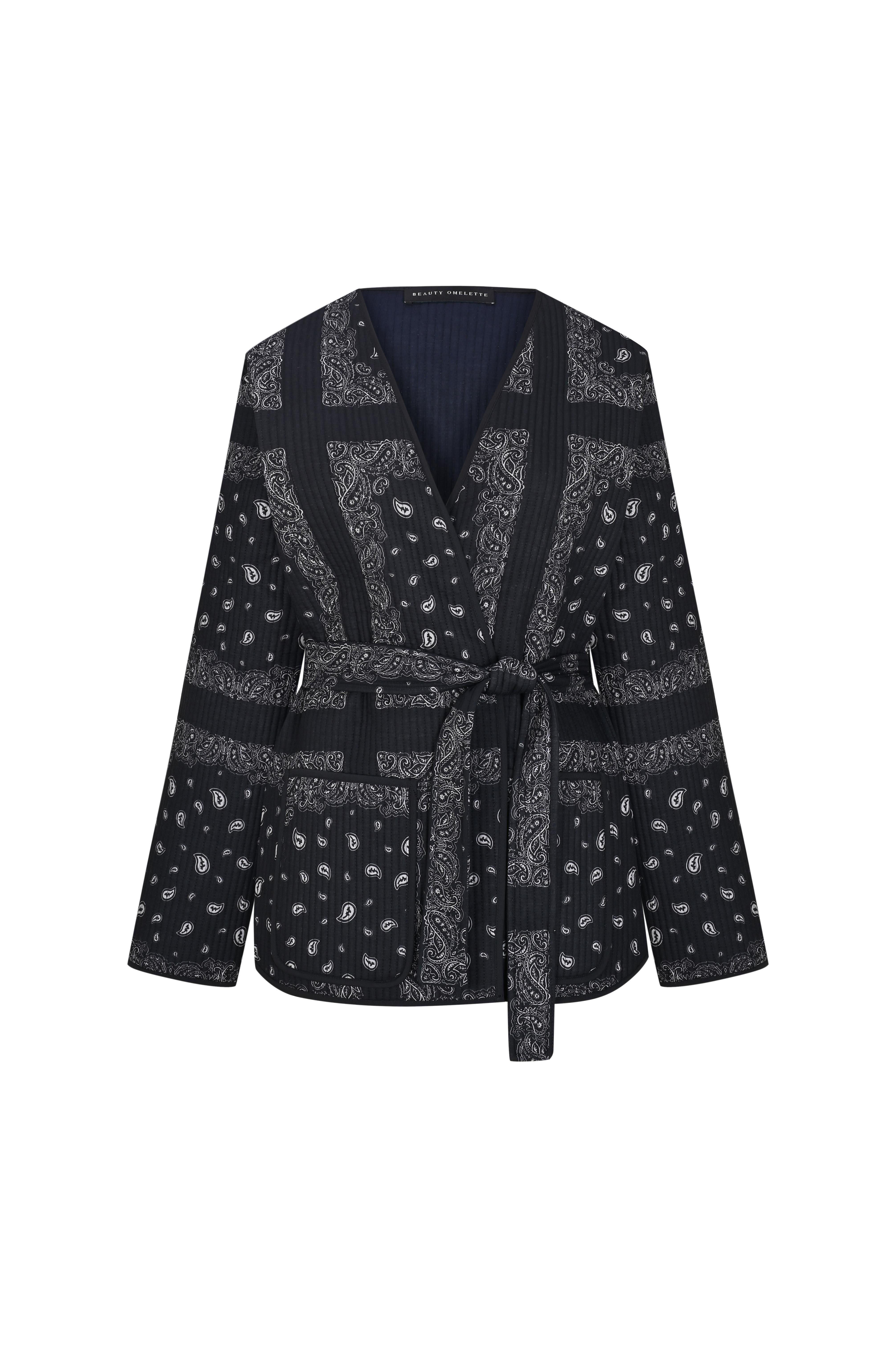 Şal Desen Bağlamalı Kapitone Ceket