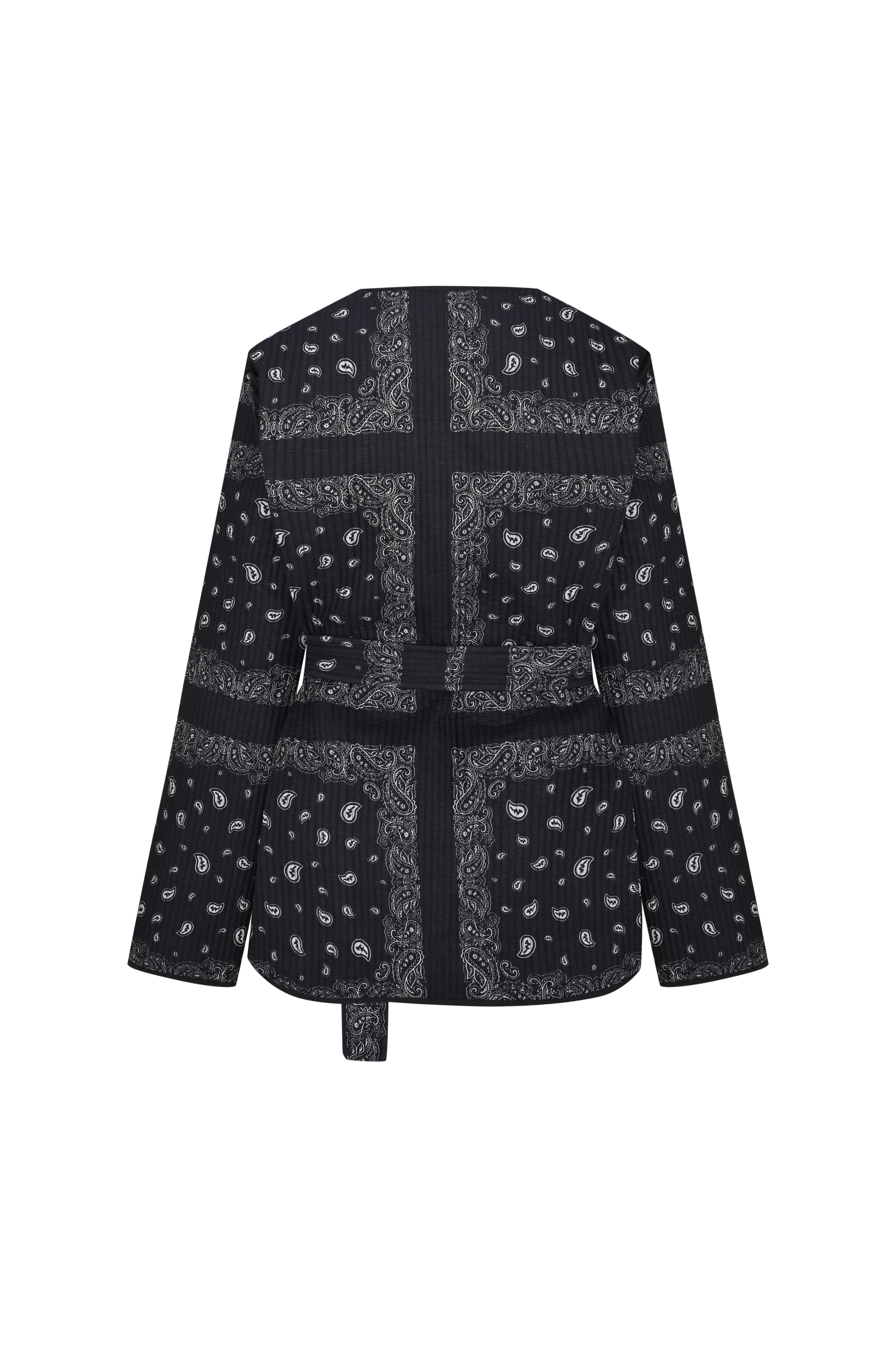 Şal Desen Bağlamalı Kapitone Ceket