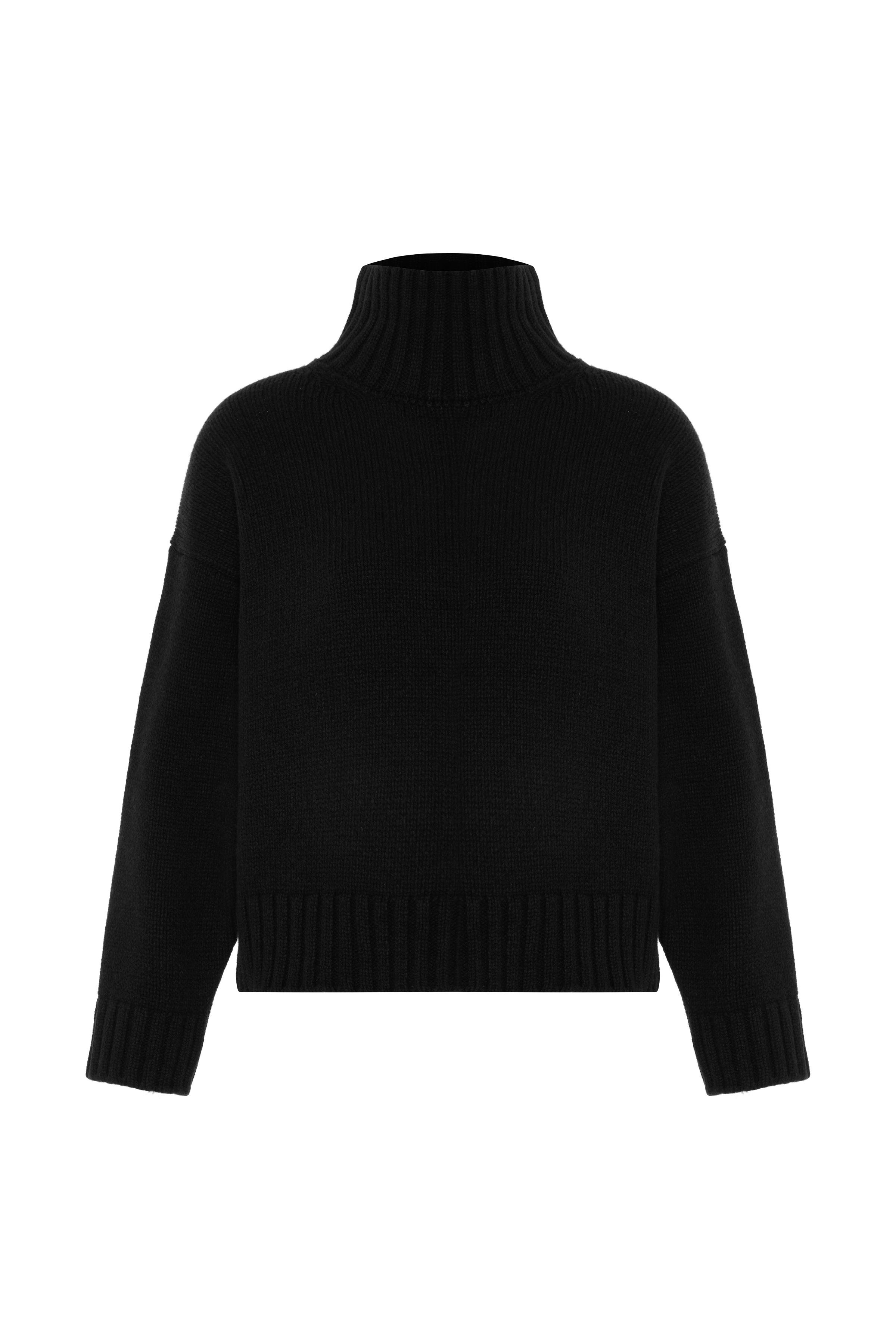 Siyah %100 Kaşmir Balıkçı Yaka Kazak