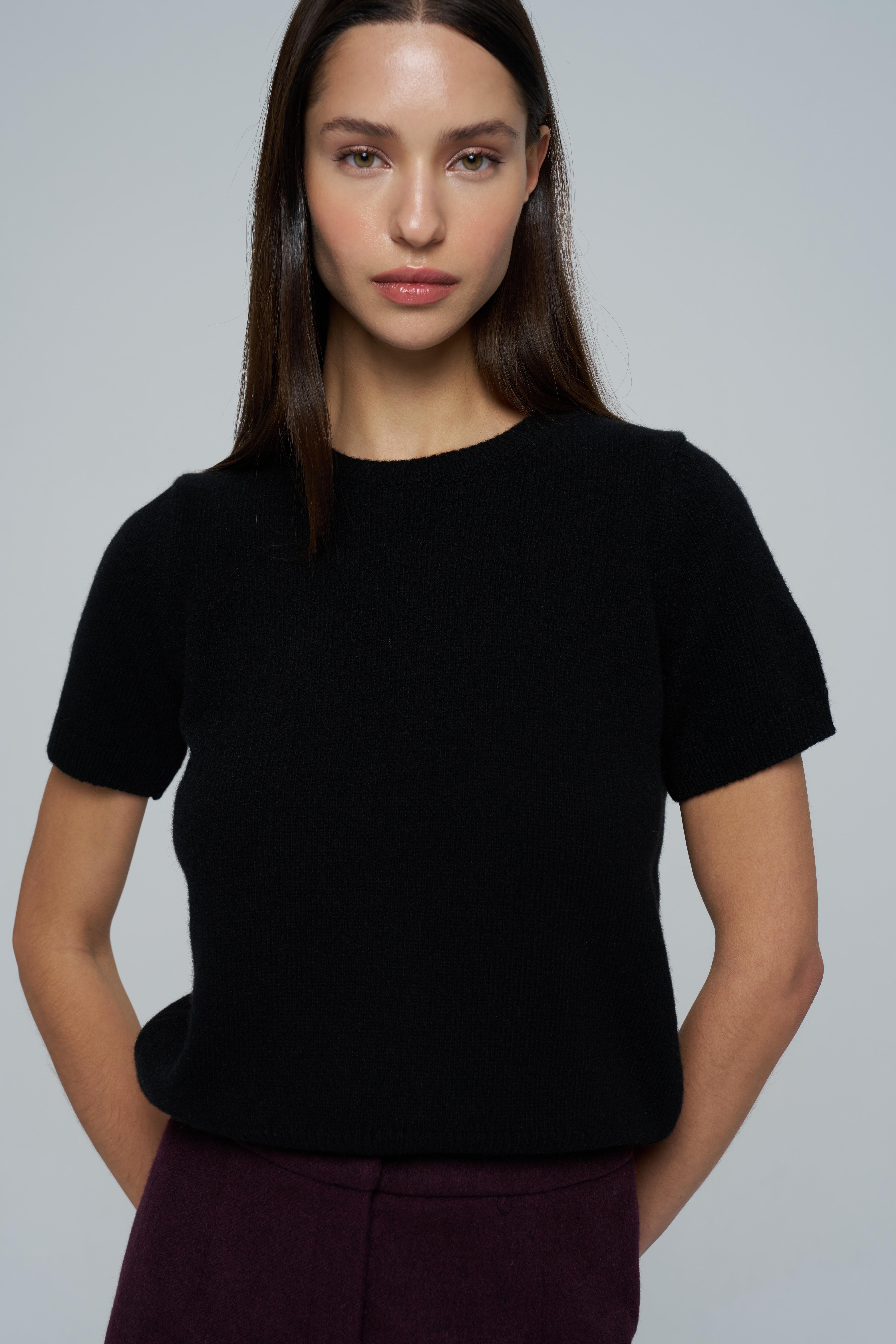 Siyah %100 Kaşmir Kısa Kol Kazak