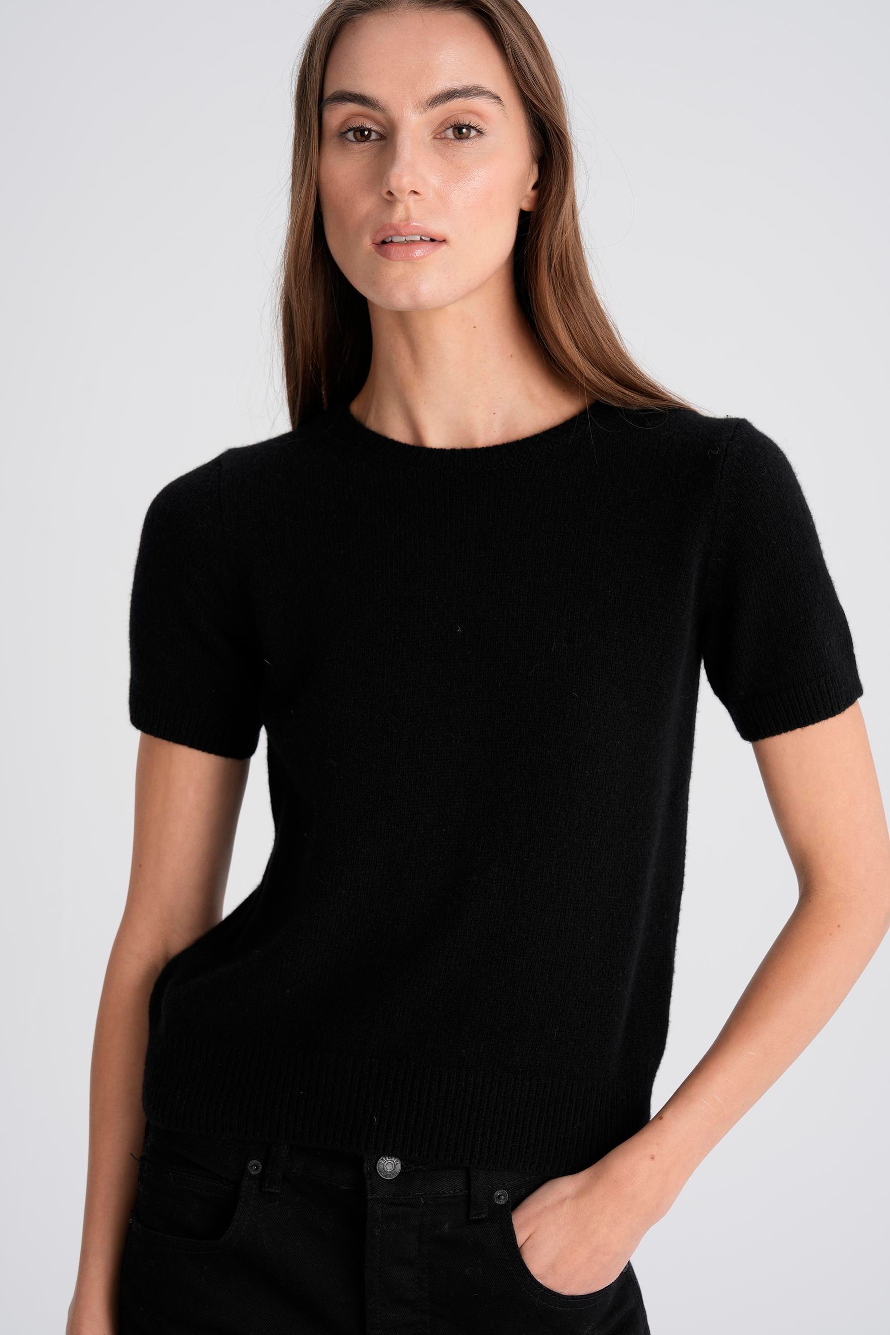 Siyah %100 Kaşmir Kısa Kol Kazak