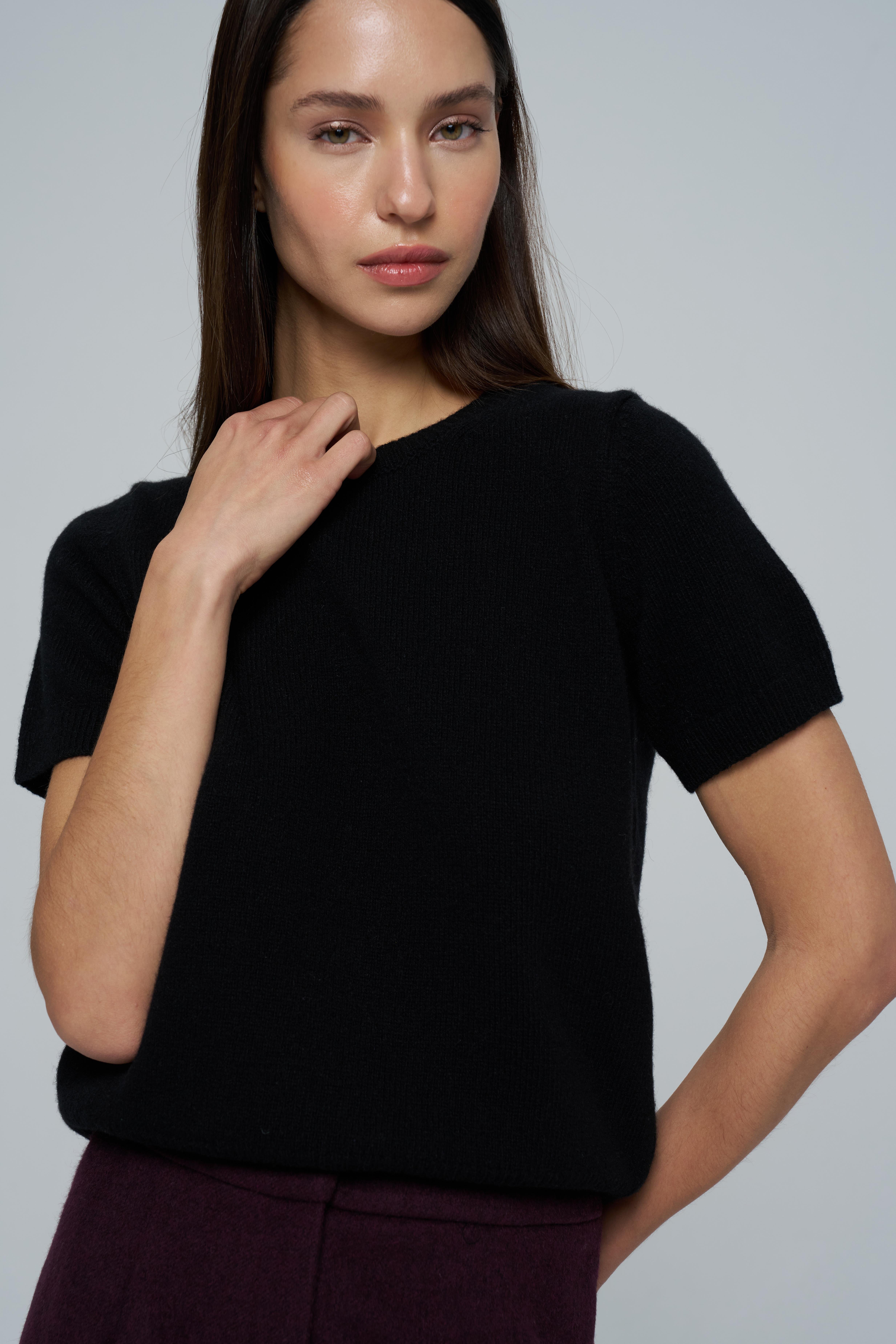 Siyah %100 Kaşmir Kısa Kol Kazak