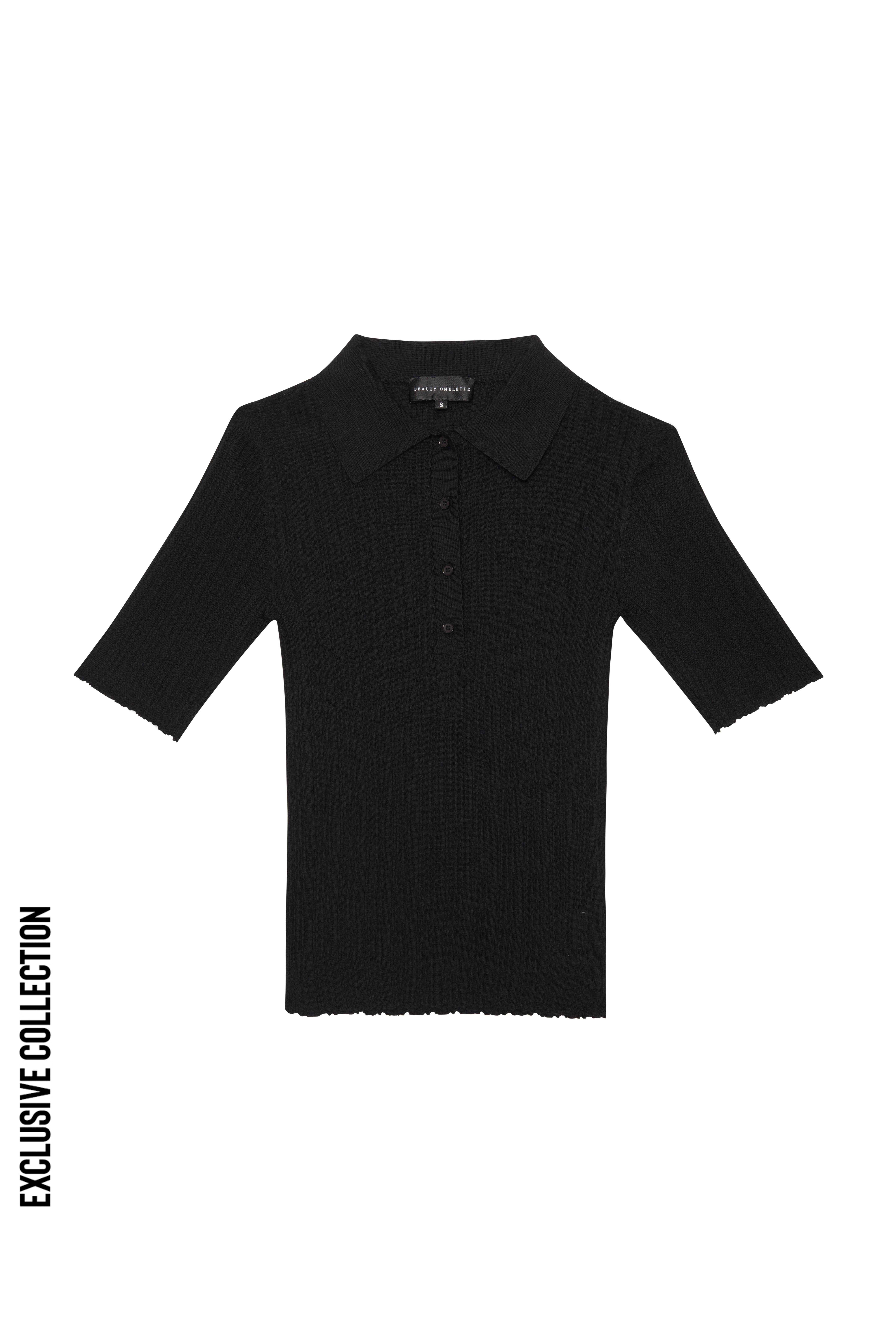 Siyah %100 Yün Polo Yaka Kazak - Exclusive Collection