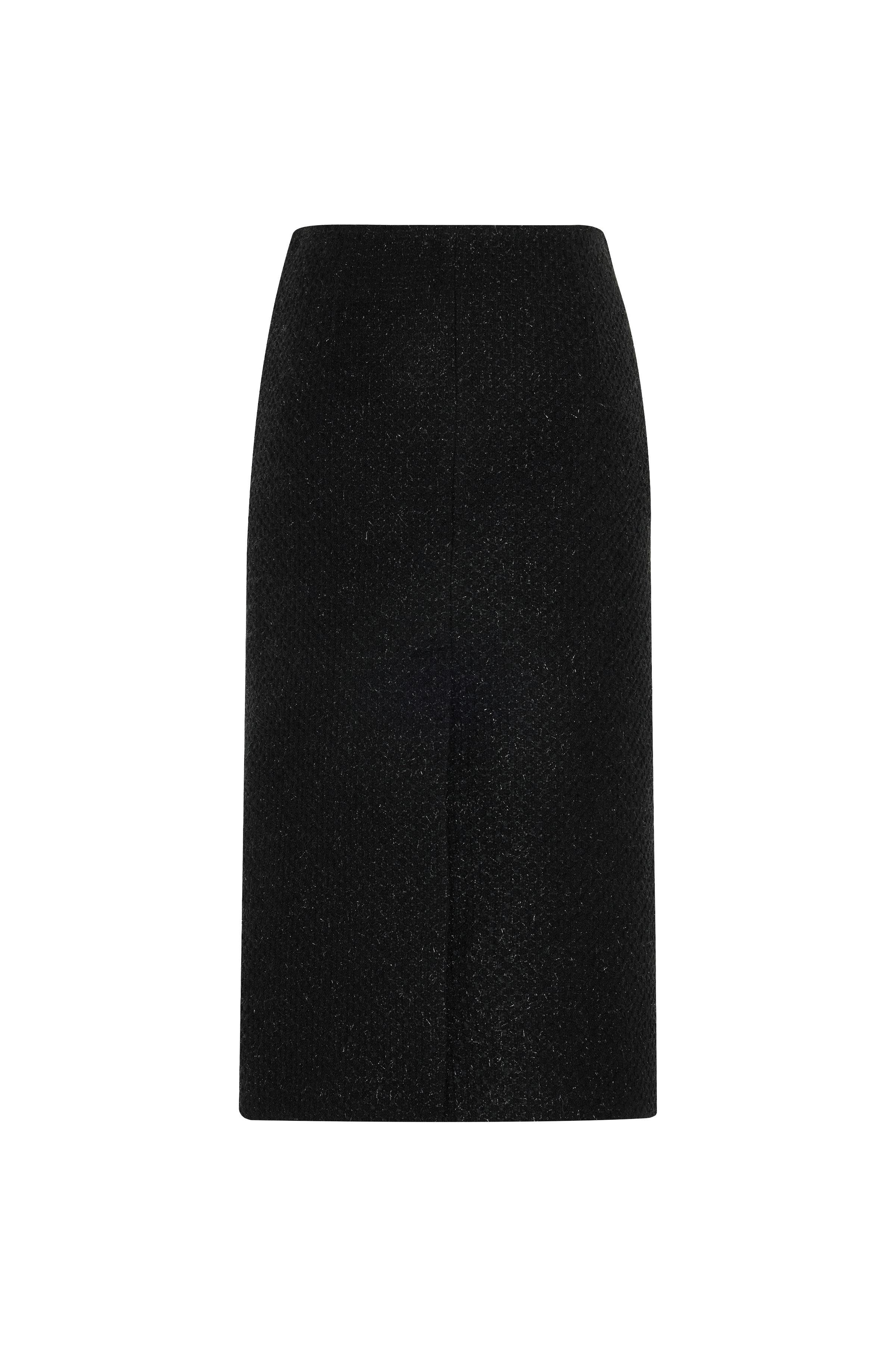 Siyah Arkası Yırtmaçlı Midi Tüvit Etek