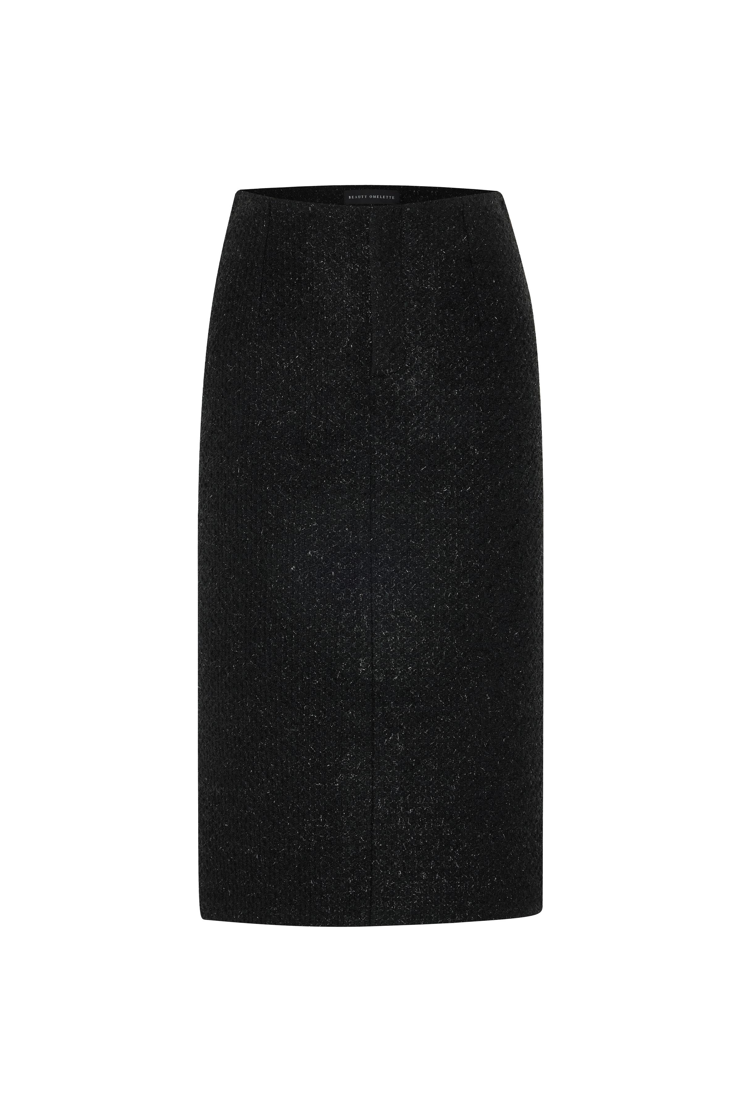 Siyah Arkası Yırtmaçlı Midi Tüvit Etek